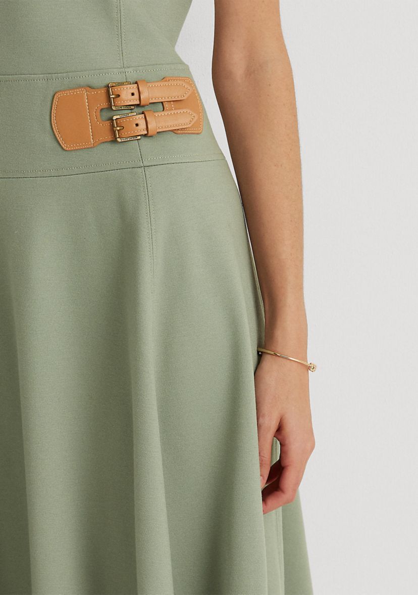 Buckle-Trim Sleeveless Ponte Dress