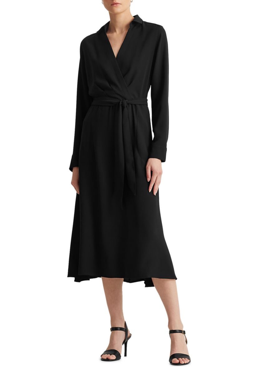 Womens Surplice Georgette Midi Dress