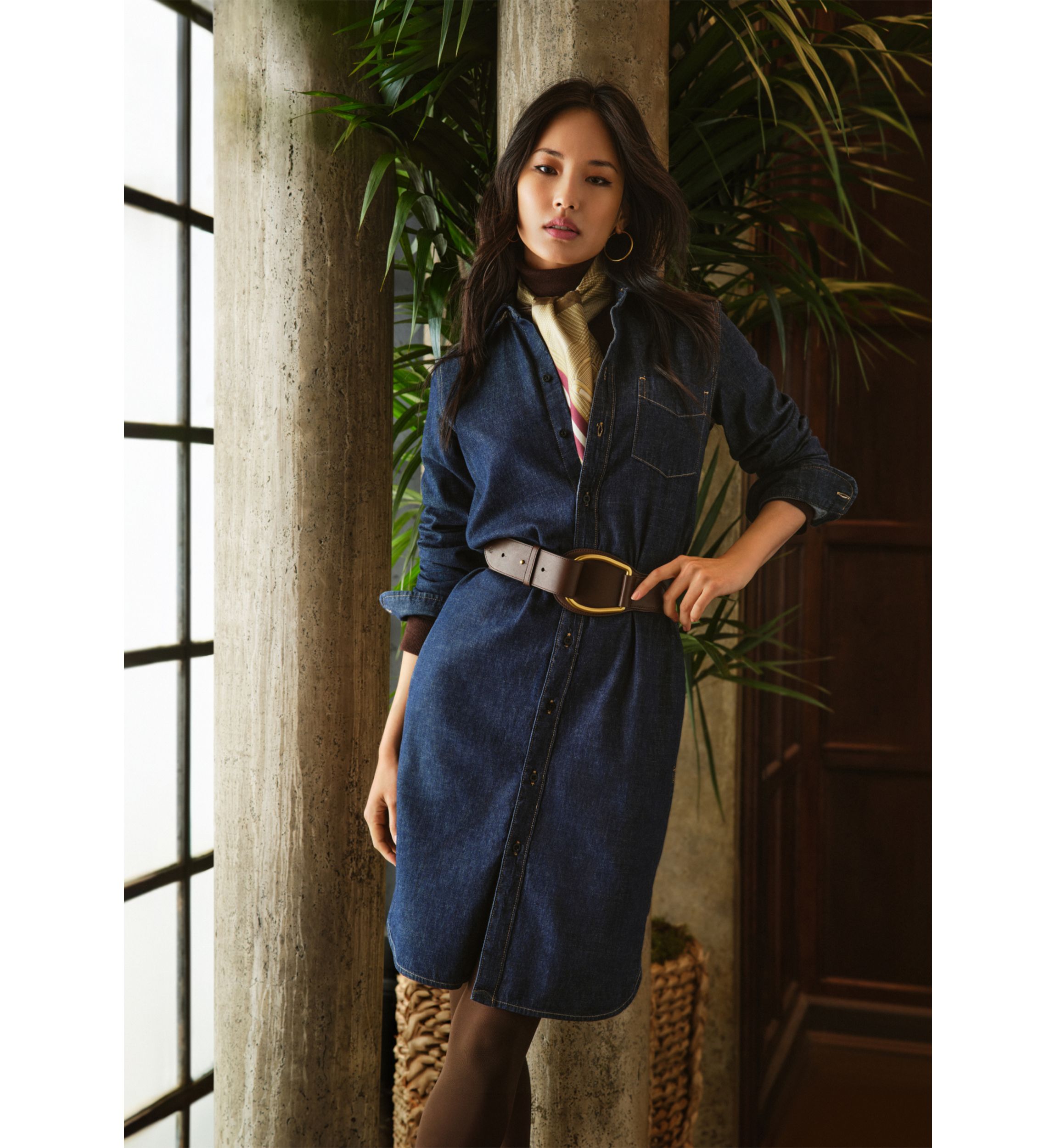 Womens Belted Denim Shirtdress