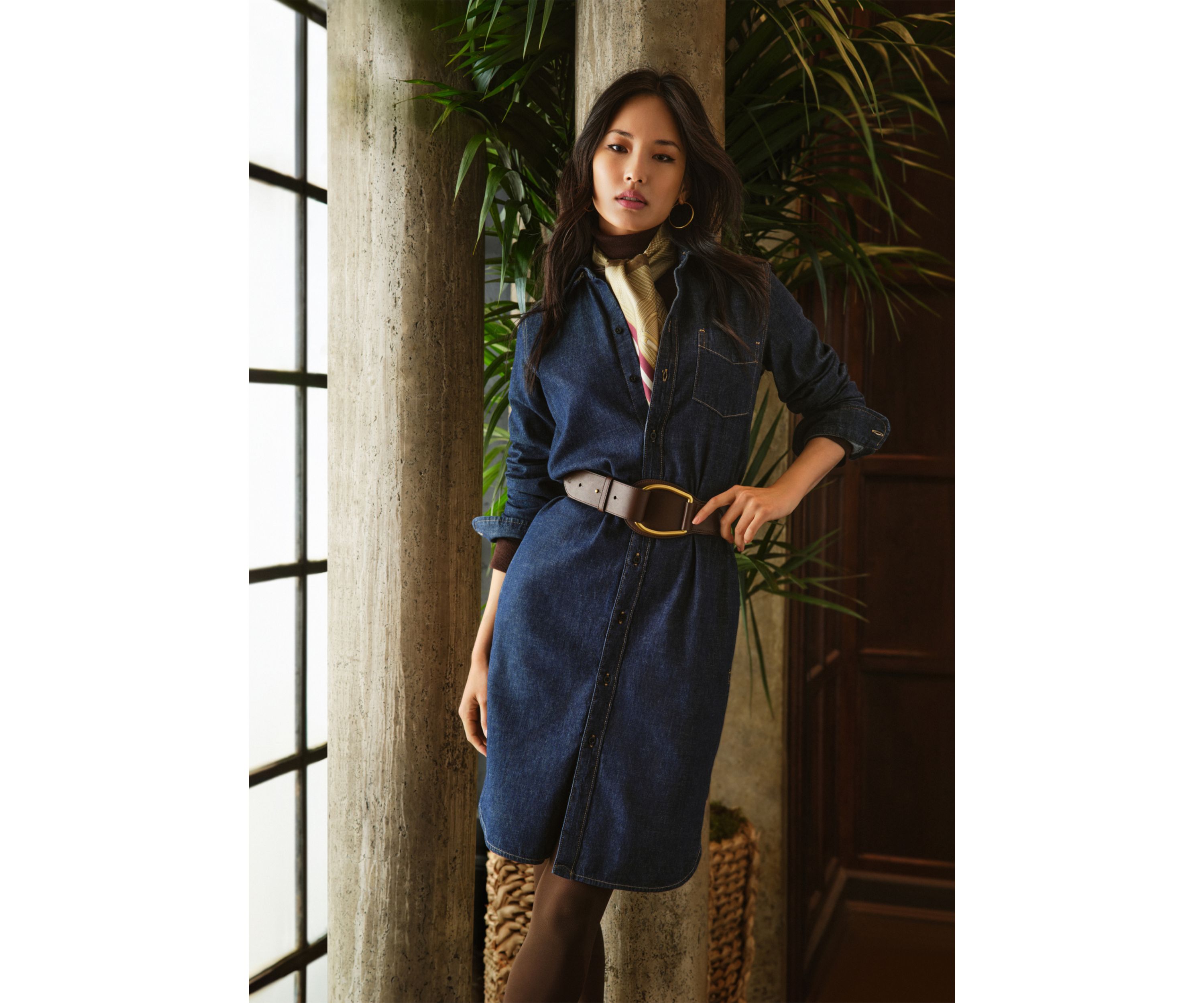 Womens Belted Denim Shirtdress