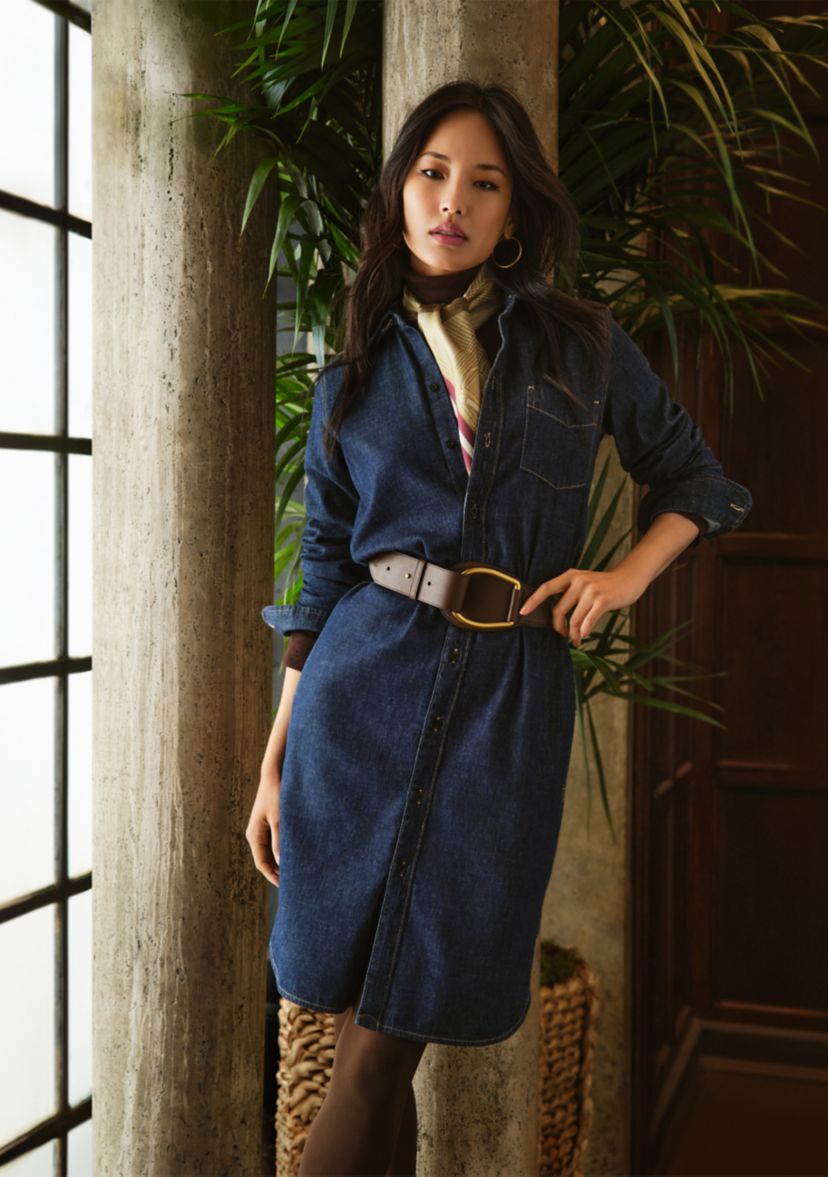 Womens Belted Denim Shirtdress