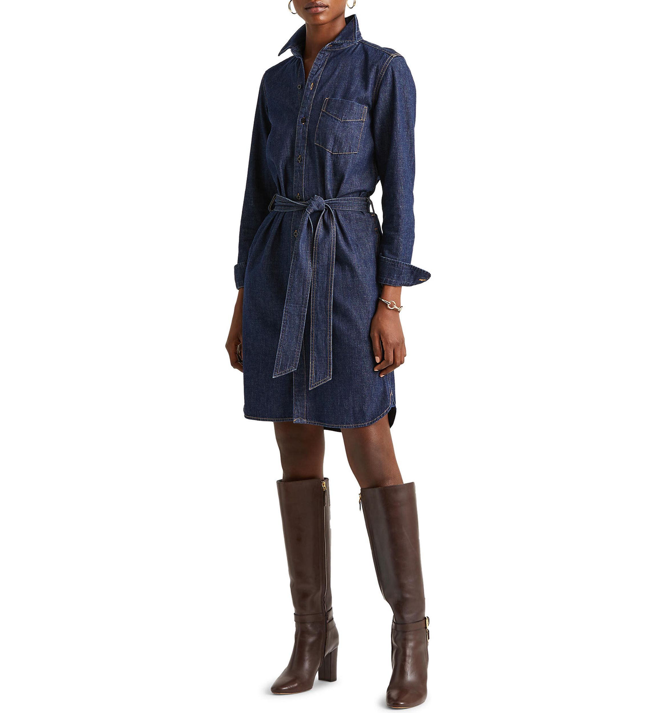 Womens Belted Denim Shirtdress