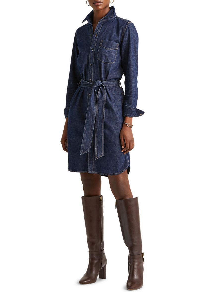Womens Belted Denim Shirtdress