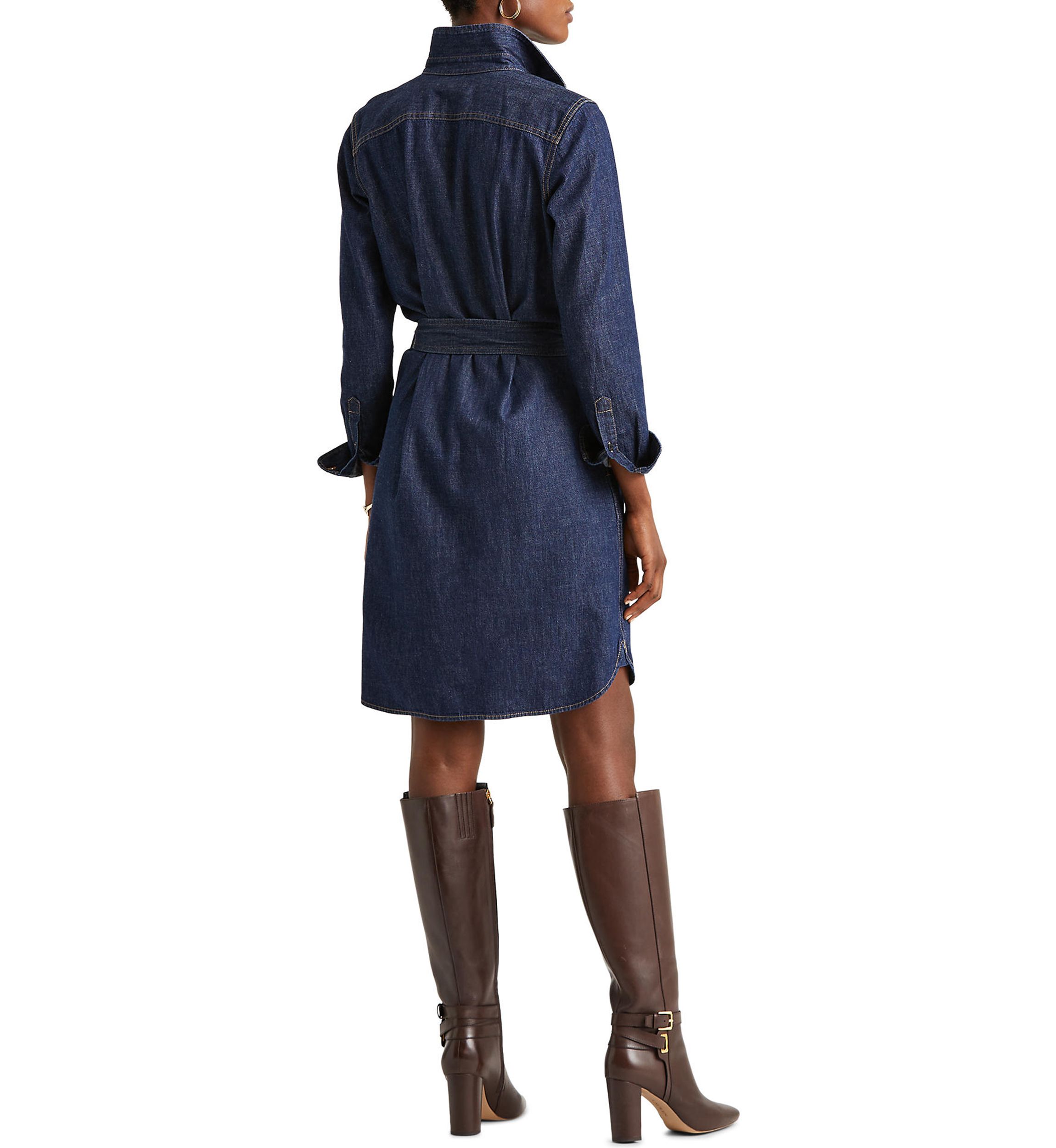 Womens Belted Denim Shirtdress