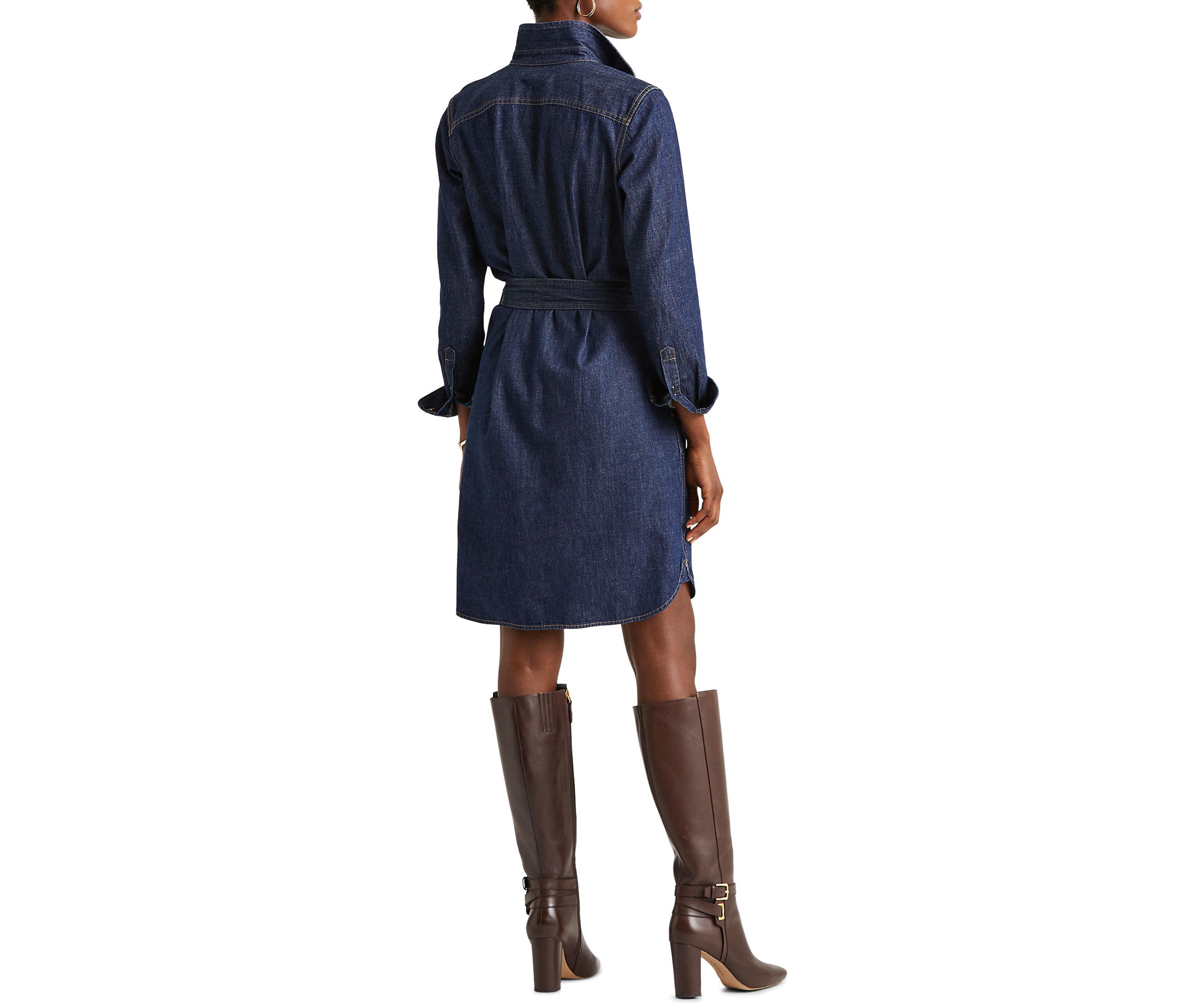 Womens Belted Denim Shirtdress