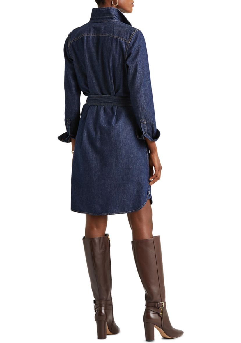 Womens Belted Denim Shirtdress