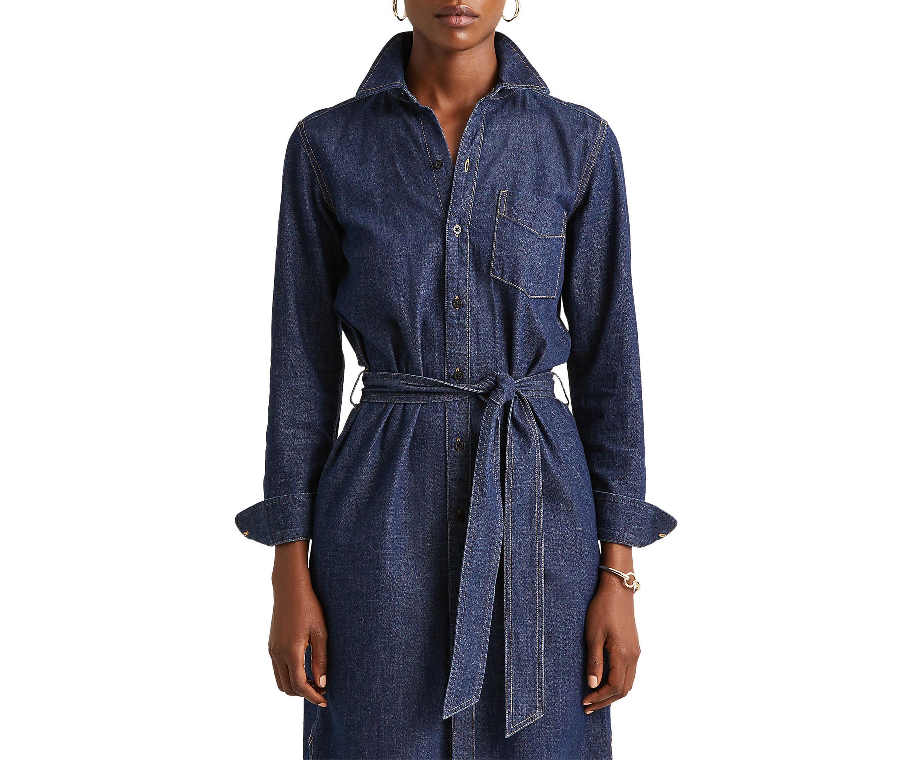 Womens Belted Denim Shirtdress