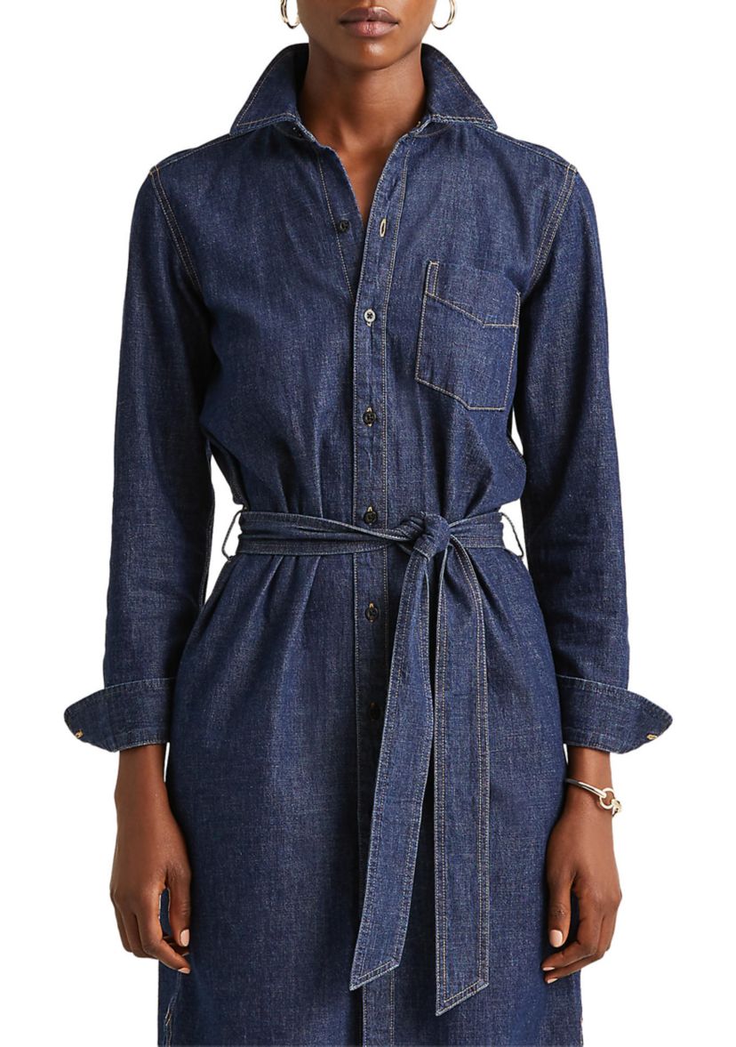 Womens Belted Denim Shirtdress