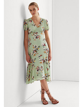 Lauren Ralph Lauren Floral Crepe Puff-Sleeve Dress | belk
