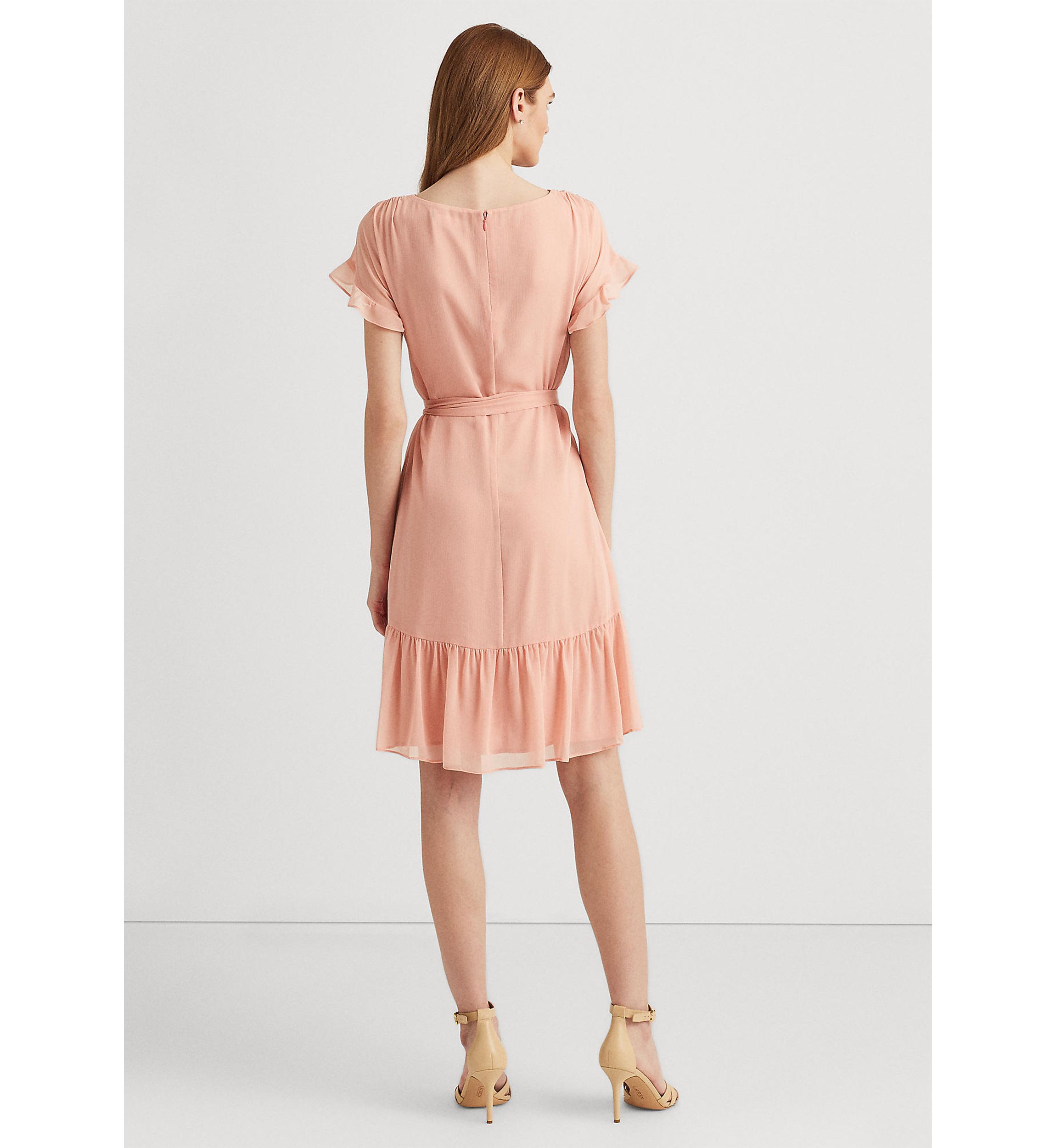 Ruffle-Sleeve Crinkled Georgette Dress