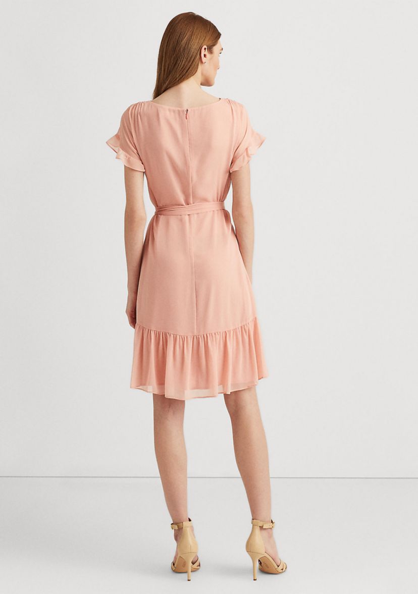 Ruffle-Sleeve Crinkled Georgette Dress