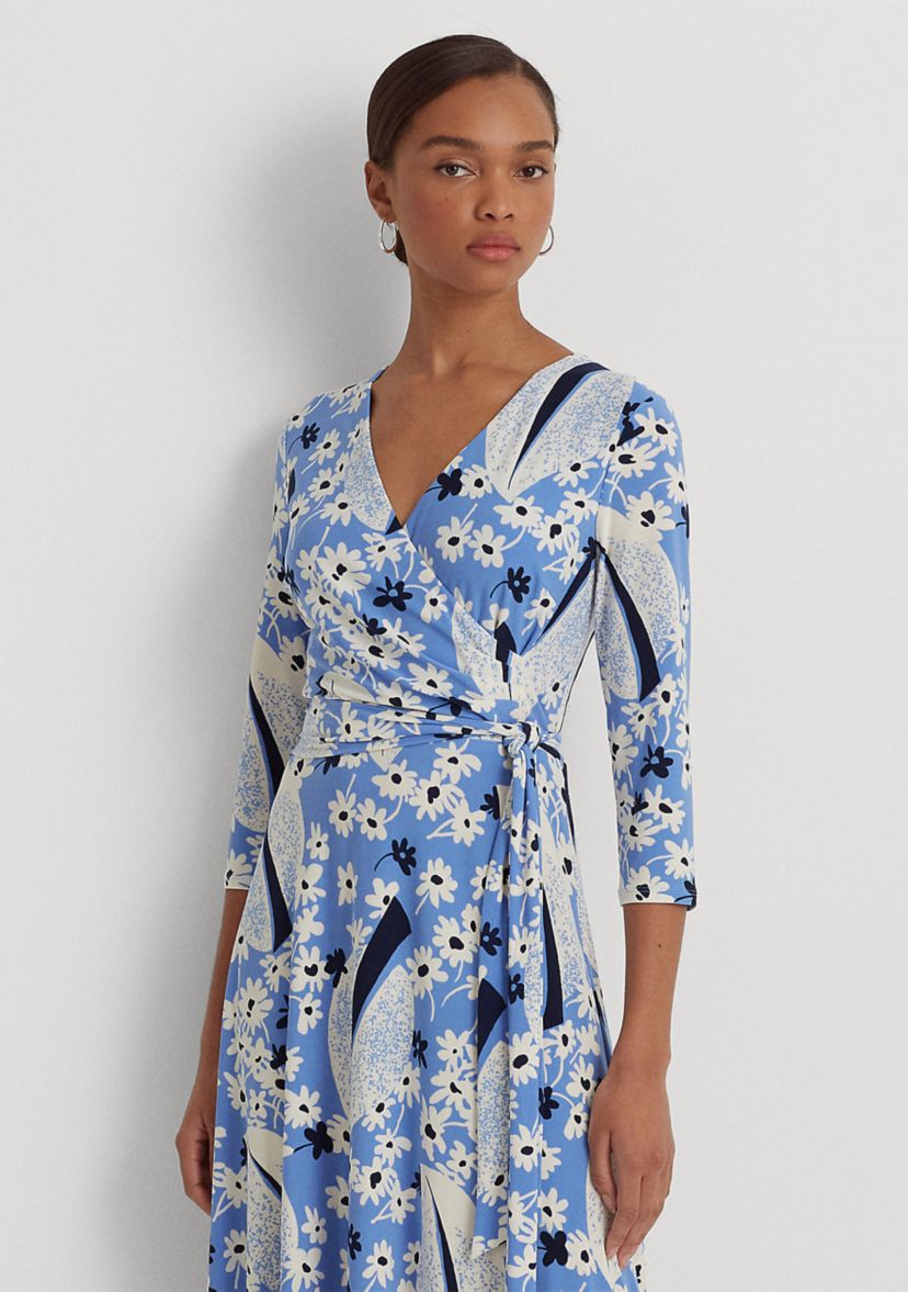 lauren ralph lauren floral surplice jersey dress Lauren Ralph Lauren Floral Surplice Jersey Dress SZ 6 Long Sleeve Twisted  Bodice