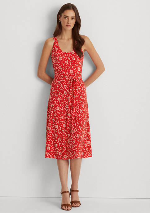 Lauren Ralph Lauren Floral Belted Jersey Cap Sleeve Dress | belk