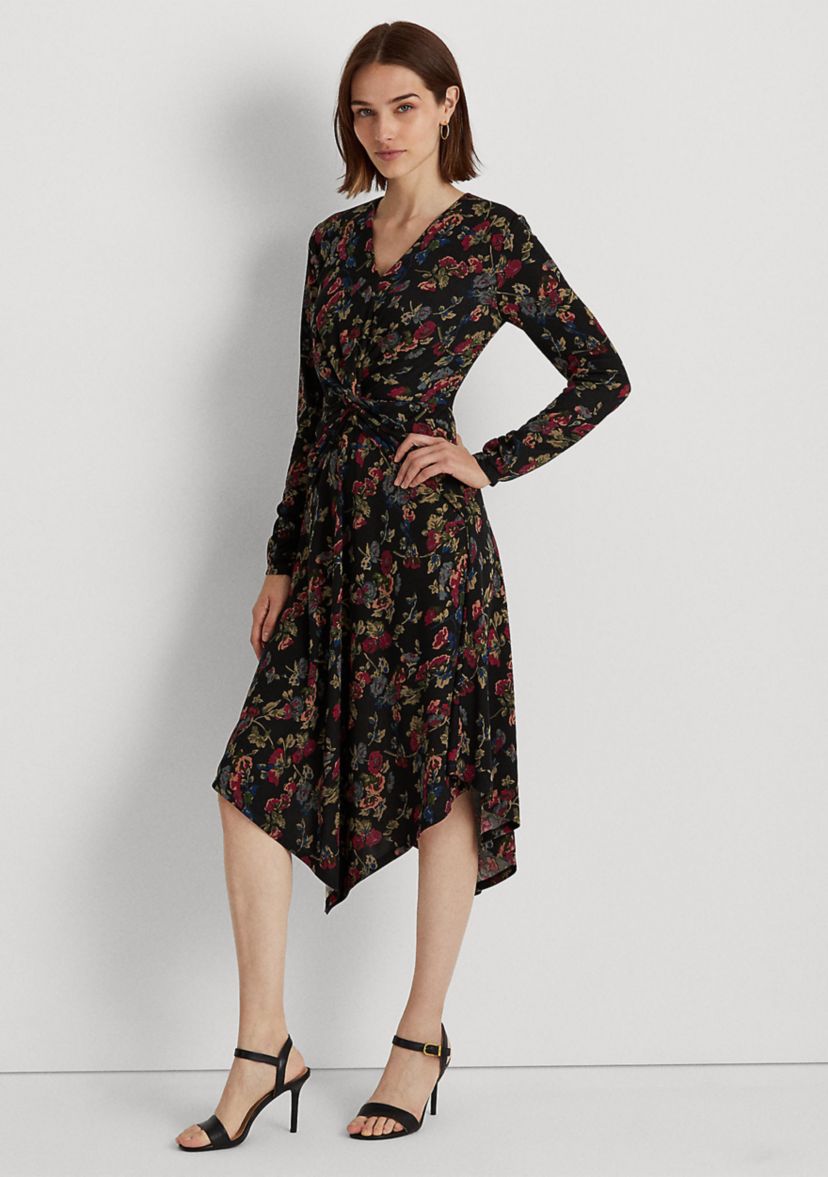 Floral Surplice Jersey Dress
