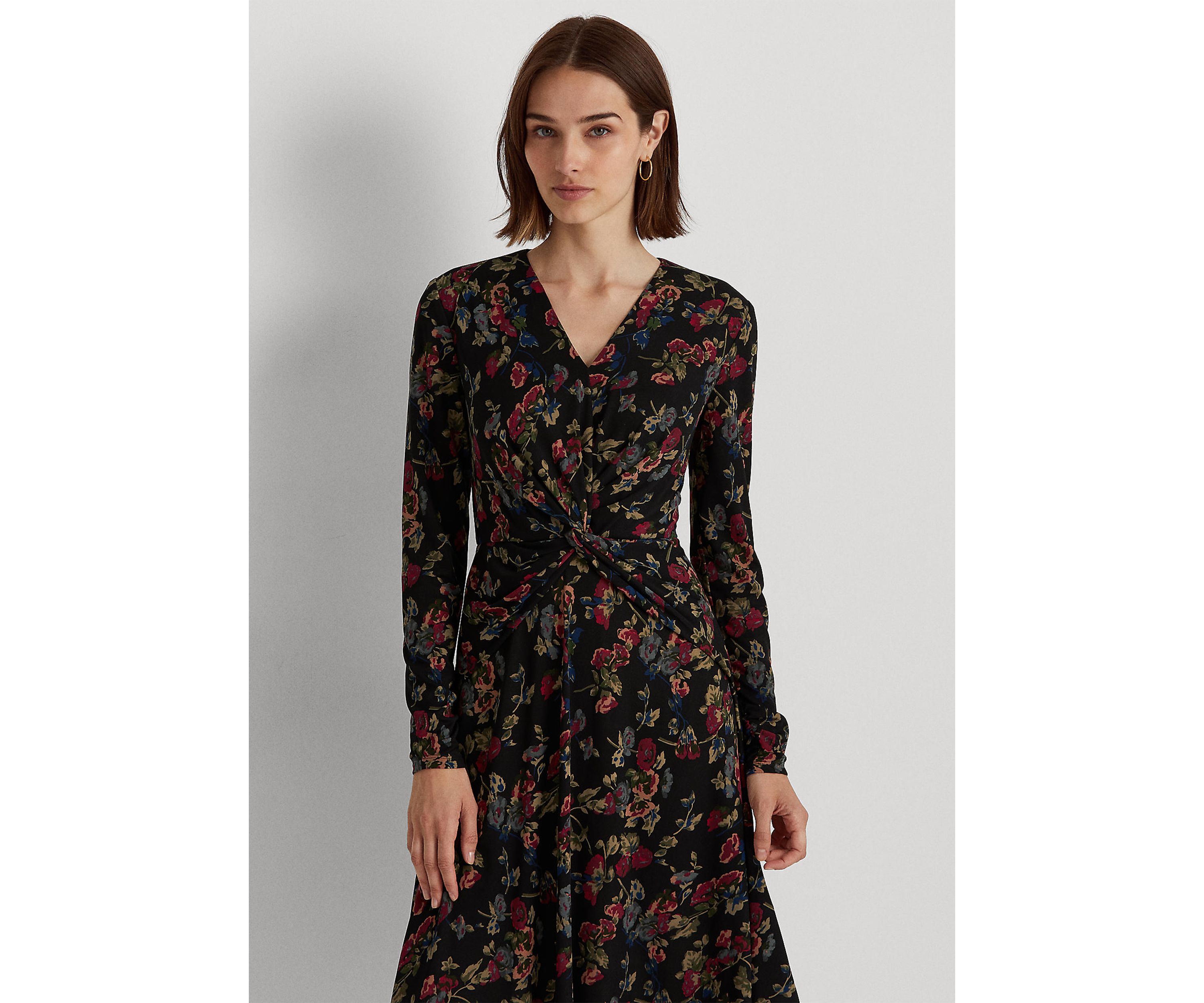Floral Surplice Jersey Dress