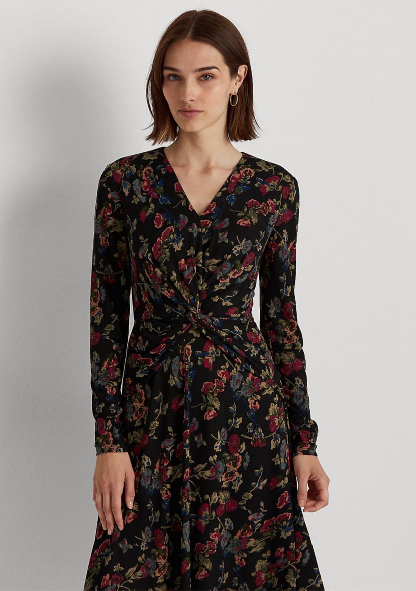 Floral Surplice Jersey Dress