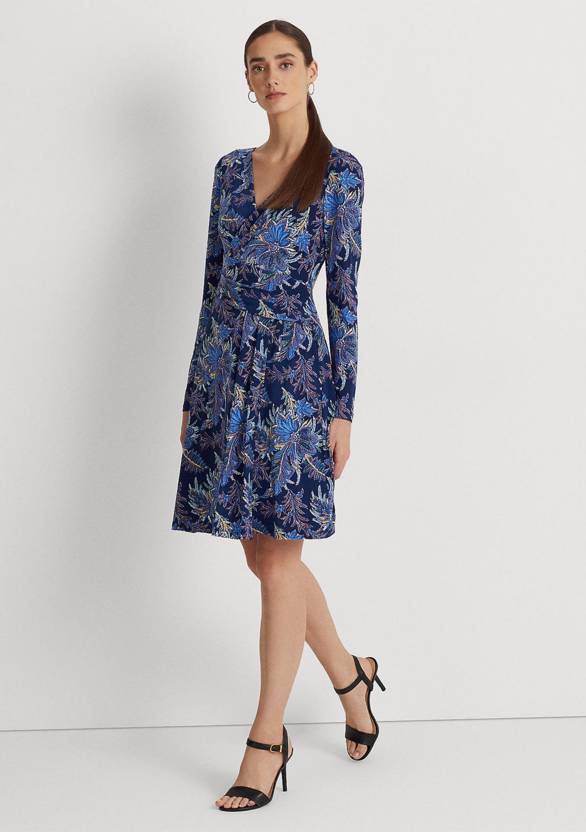 Womens Floral Jersey Long Sleeve Dress