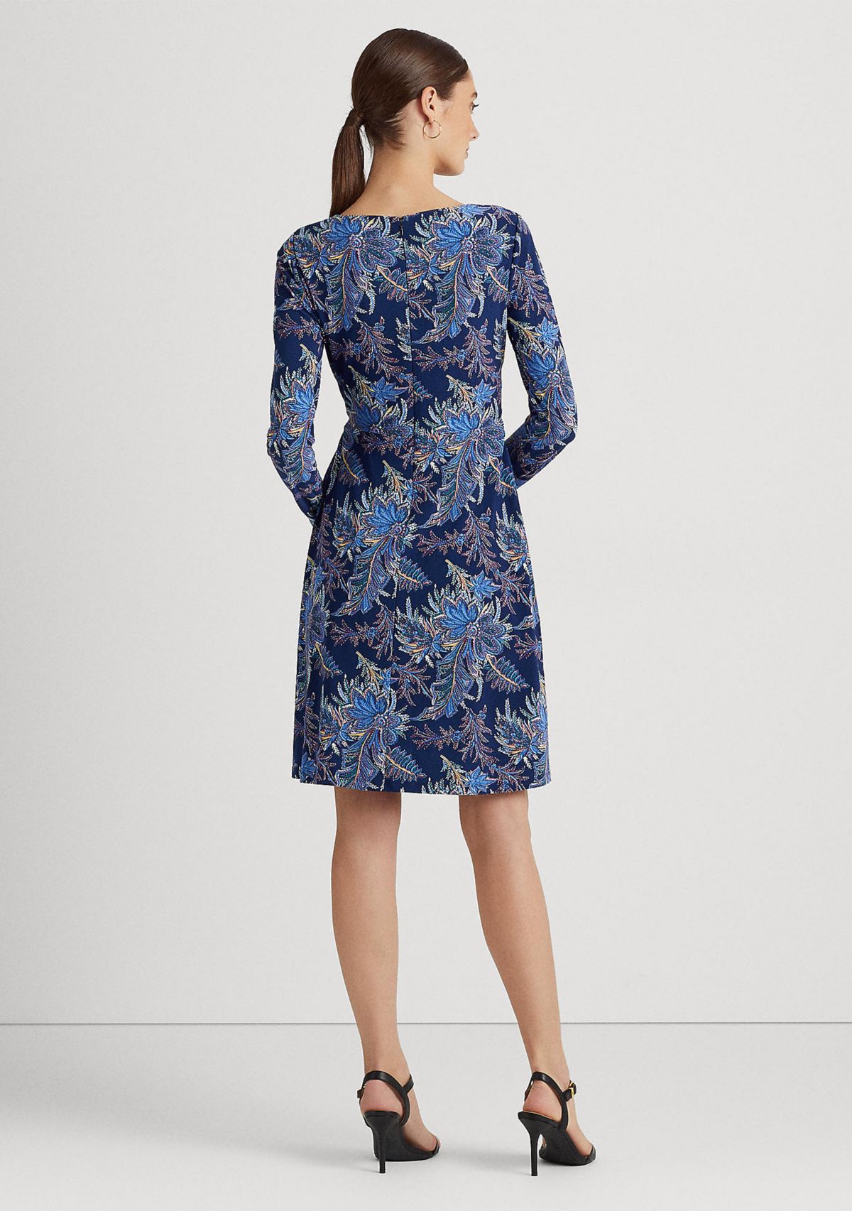 Womens Floral Jersey Long Sleeve Dress