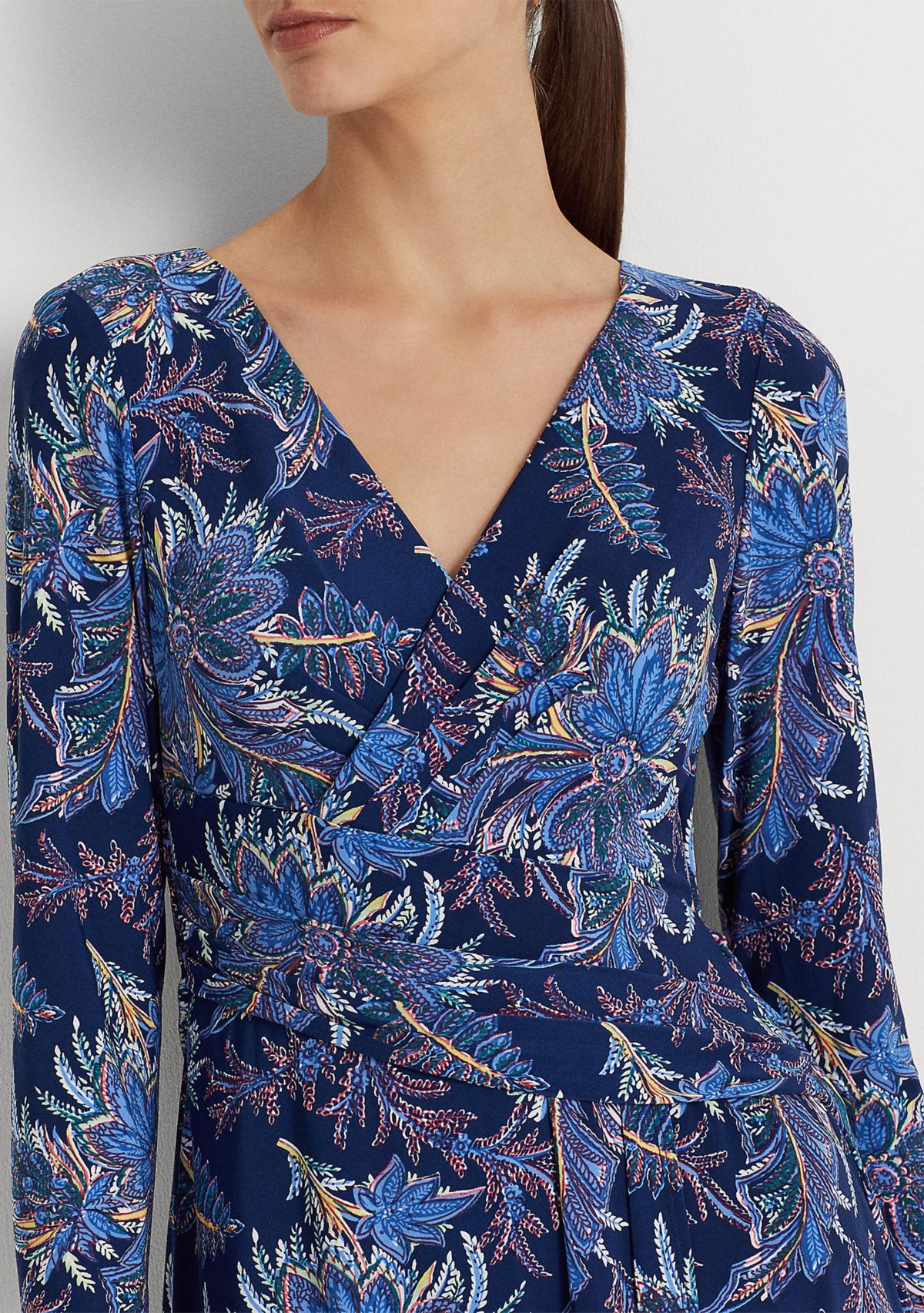 Womens Floral Jersey Long Sleeve Dress