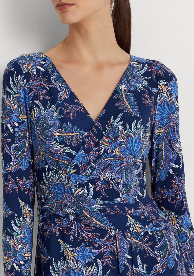 Womens Floral Jersey Long Sleeve Dress