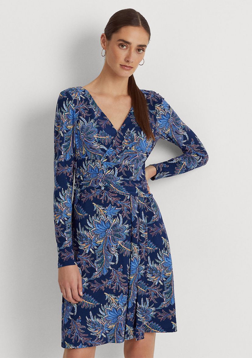 Womens Floral Jersey Long Sleeve Dress