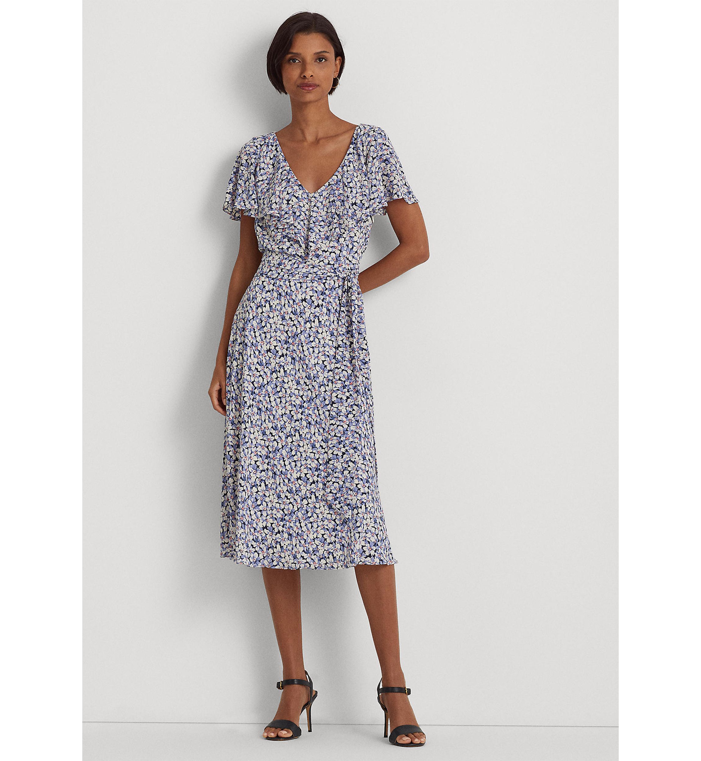 Floral Belted Bubble Crepe Dress