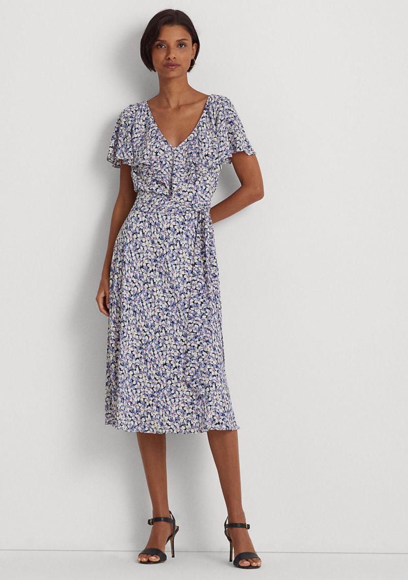 Floral Belted Bubble Crepe Dress