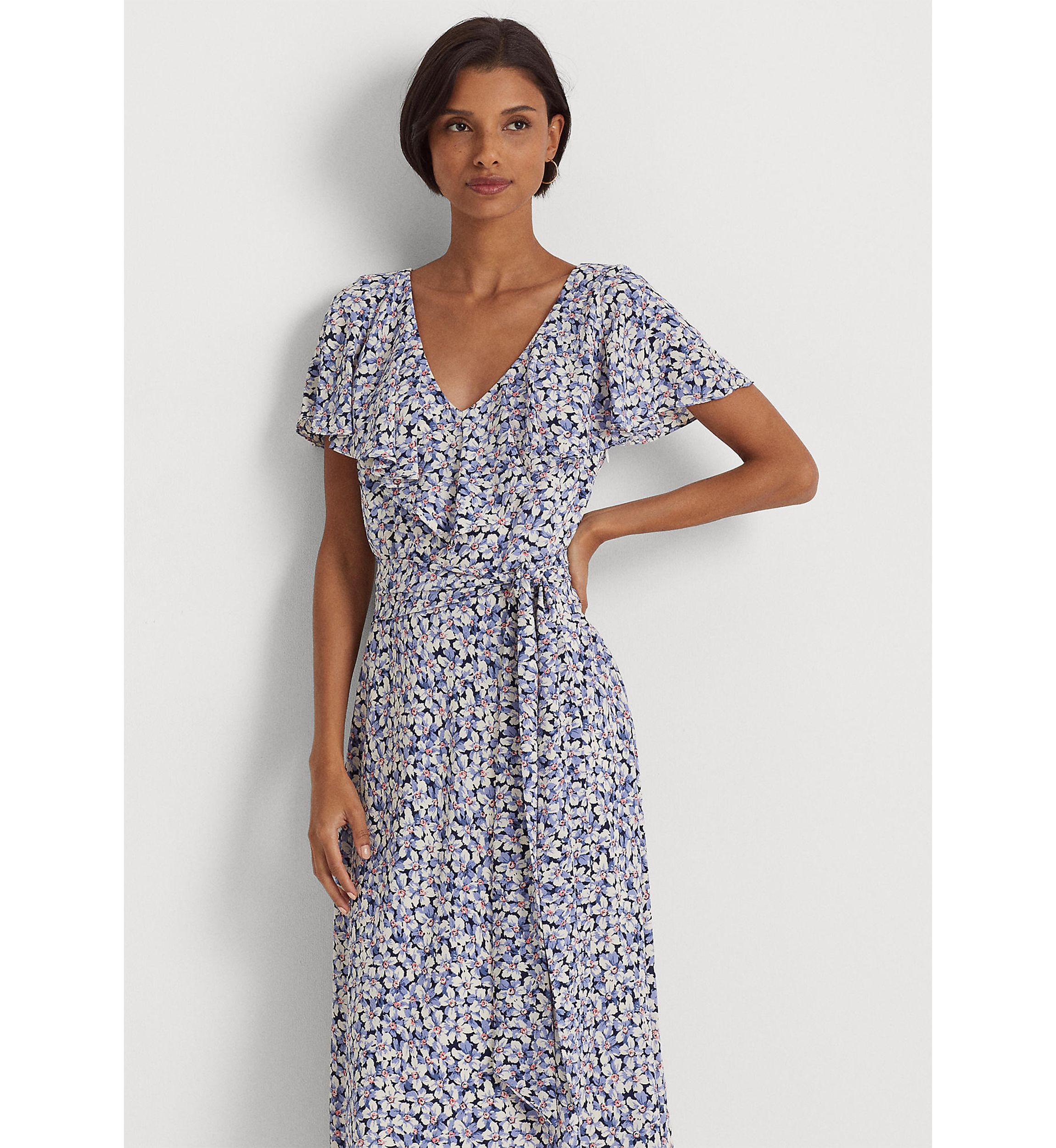 Floral Belted Bubble Crepe Dress