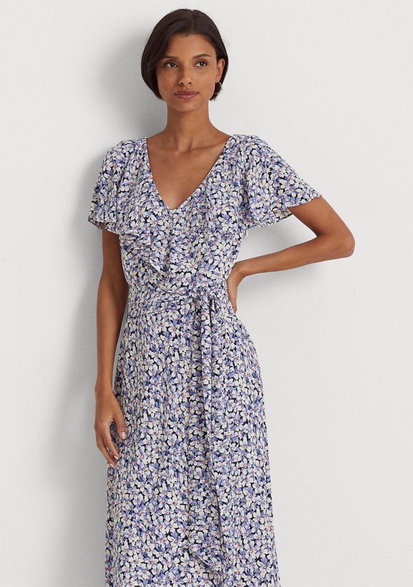 Floral Belted Bubble Crepe Dress