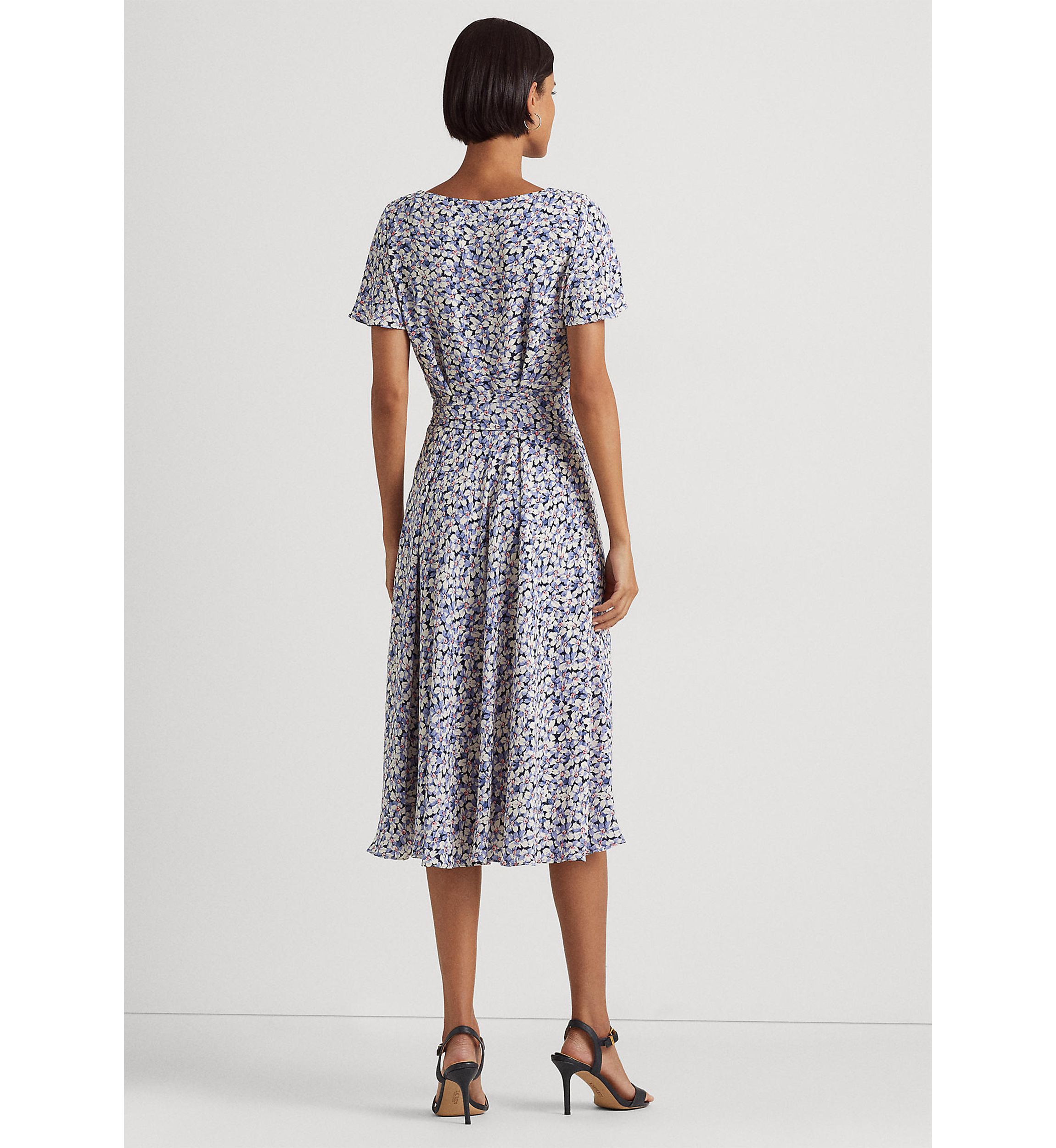 Floral Belted Bubble Crepe Dress
