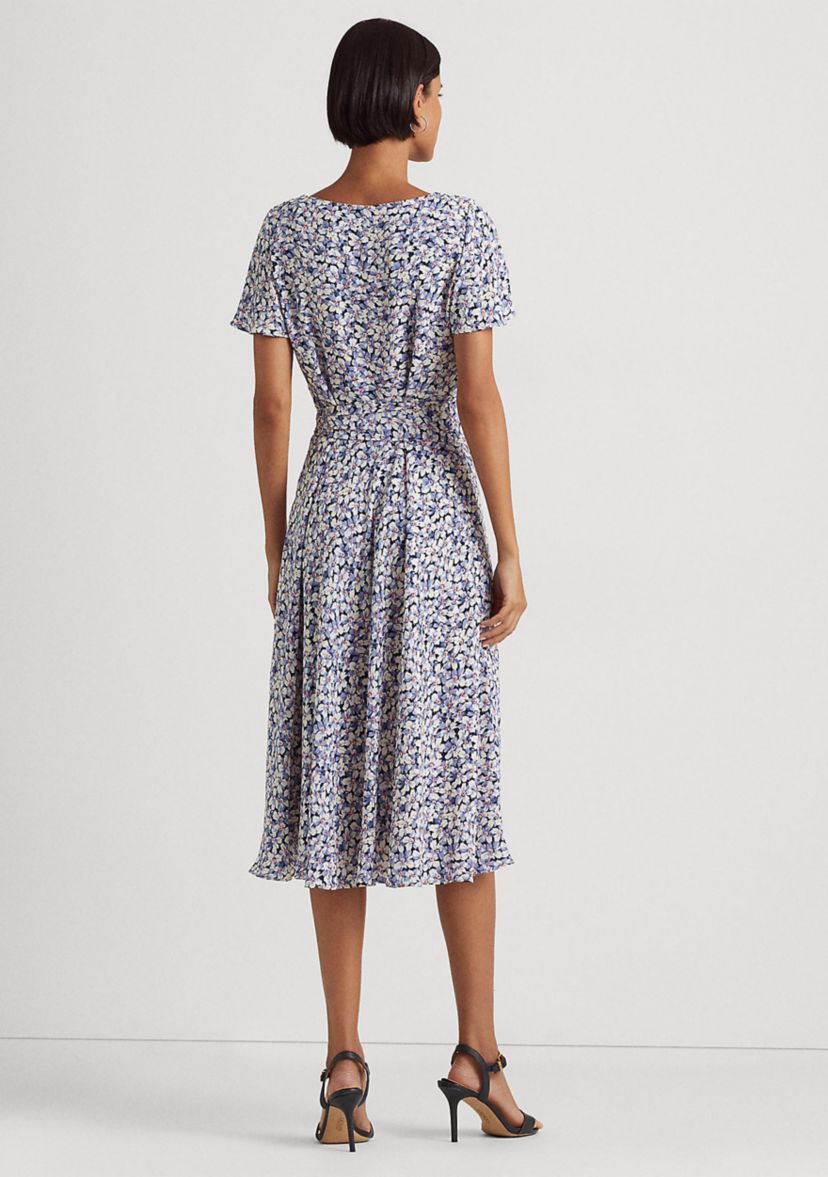 Floral Belted Bubble Crepe Dress
