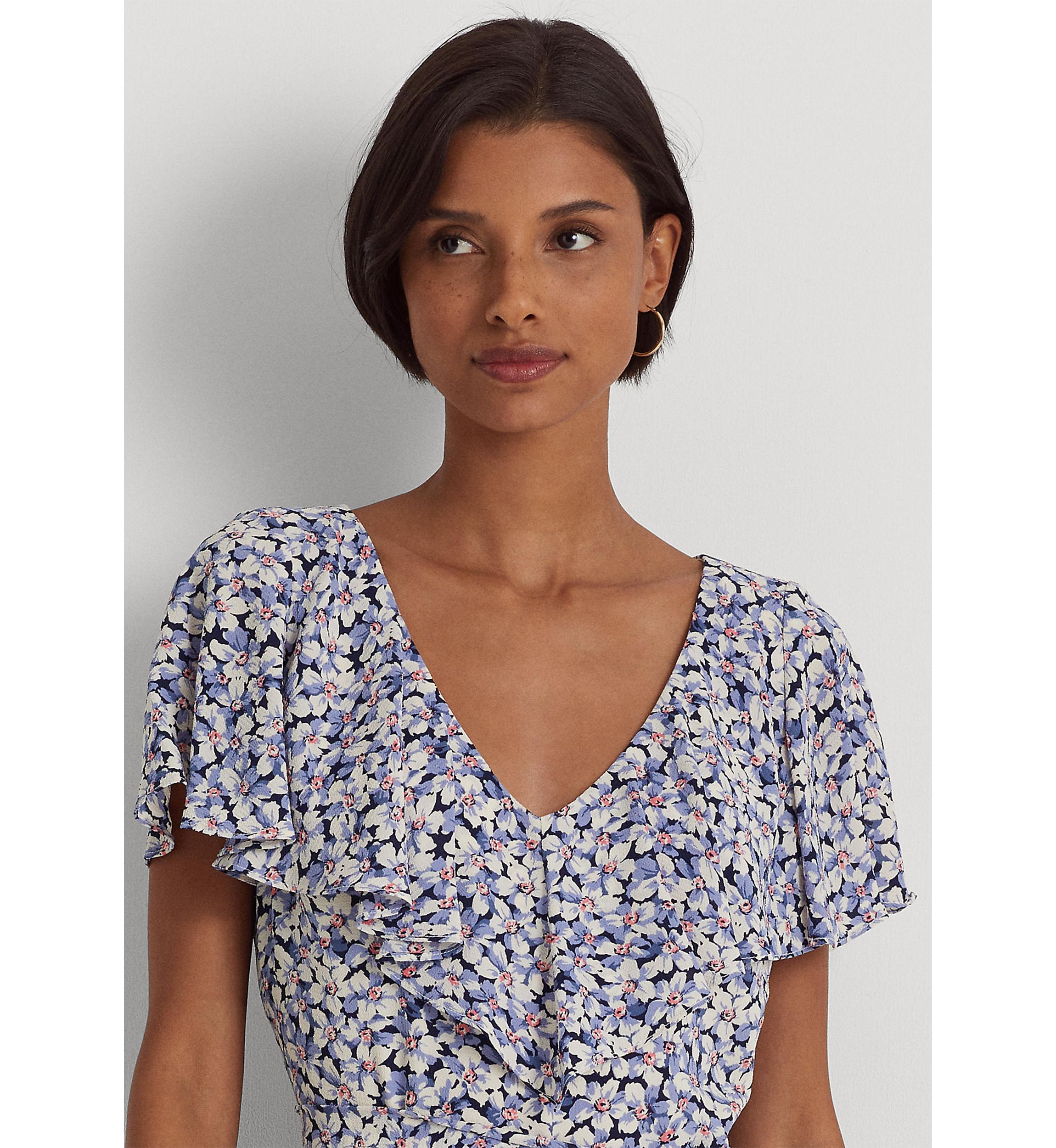 Floral Belted Bubble Crepe Dress