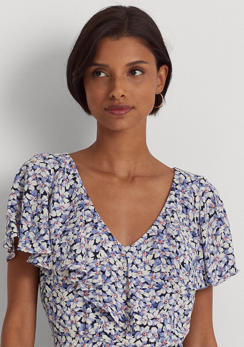 Floral Belted Bubble Crepe Dress