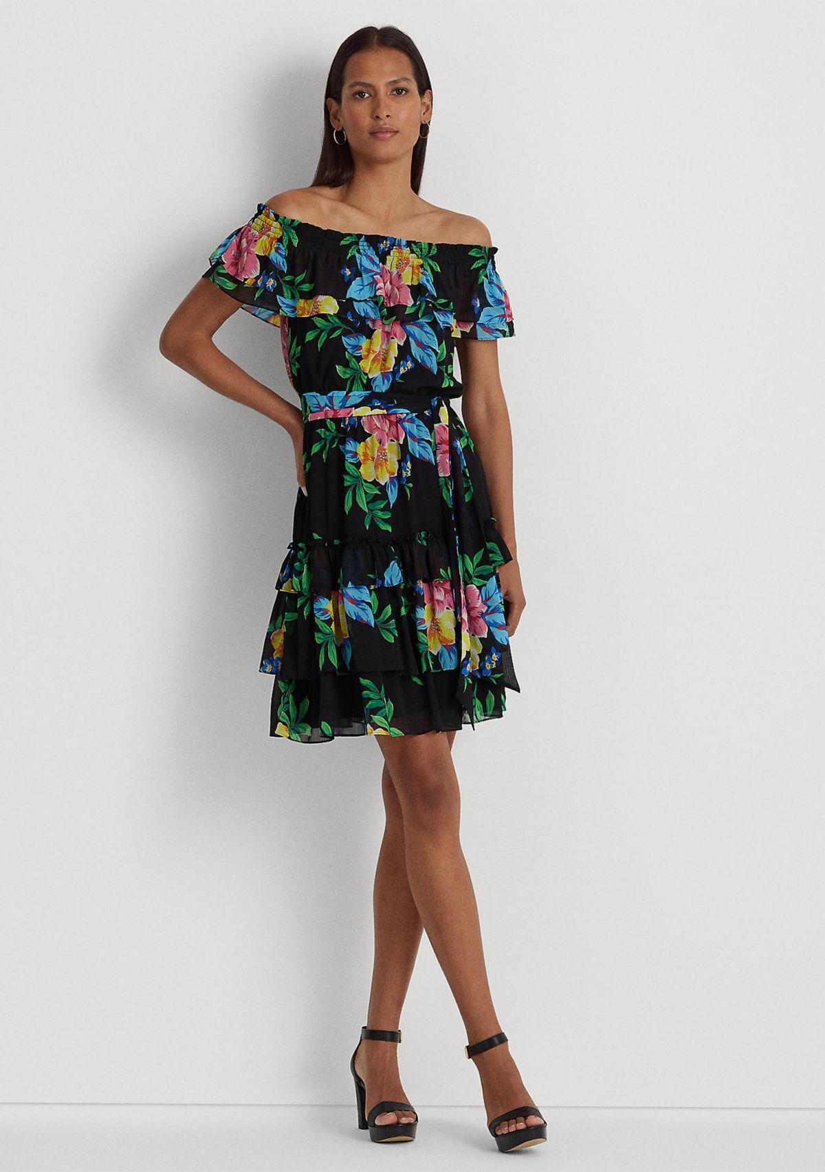 Floral Georgette Off-the-Shoulder Dress