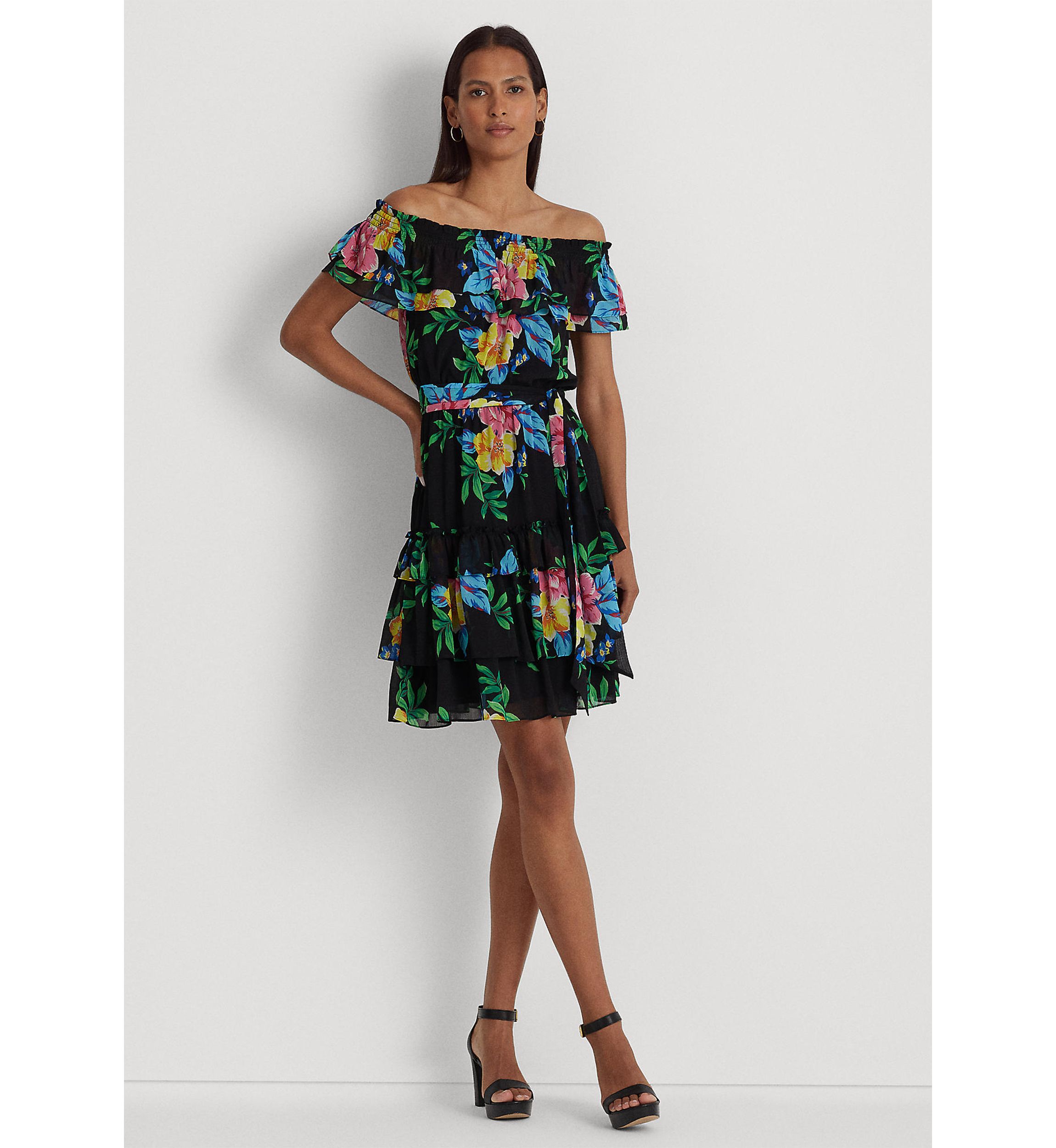 Floral Georgette Off-the-Shoulder Dress