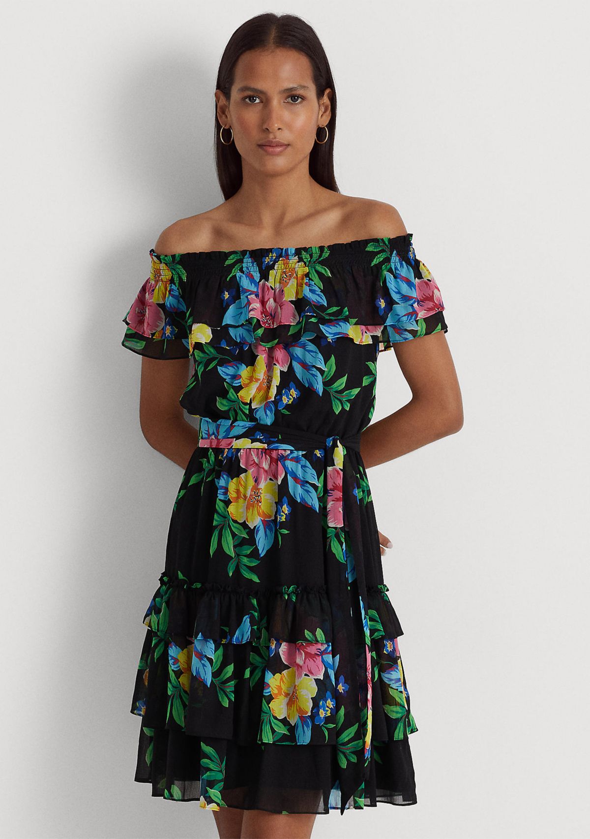 Floral Georgette Off-the-Shoulder Dress