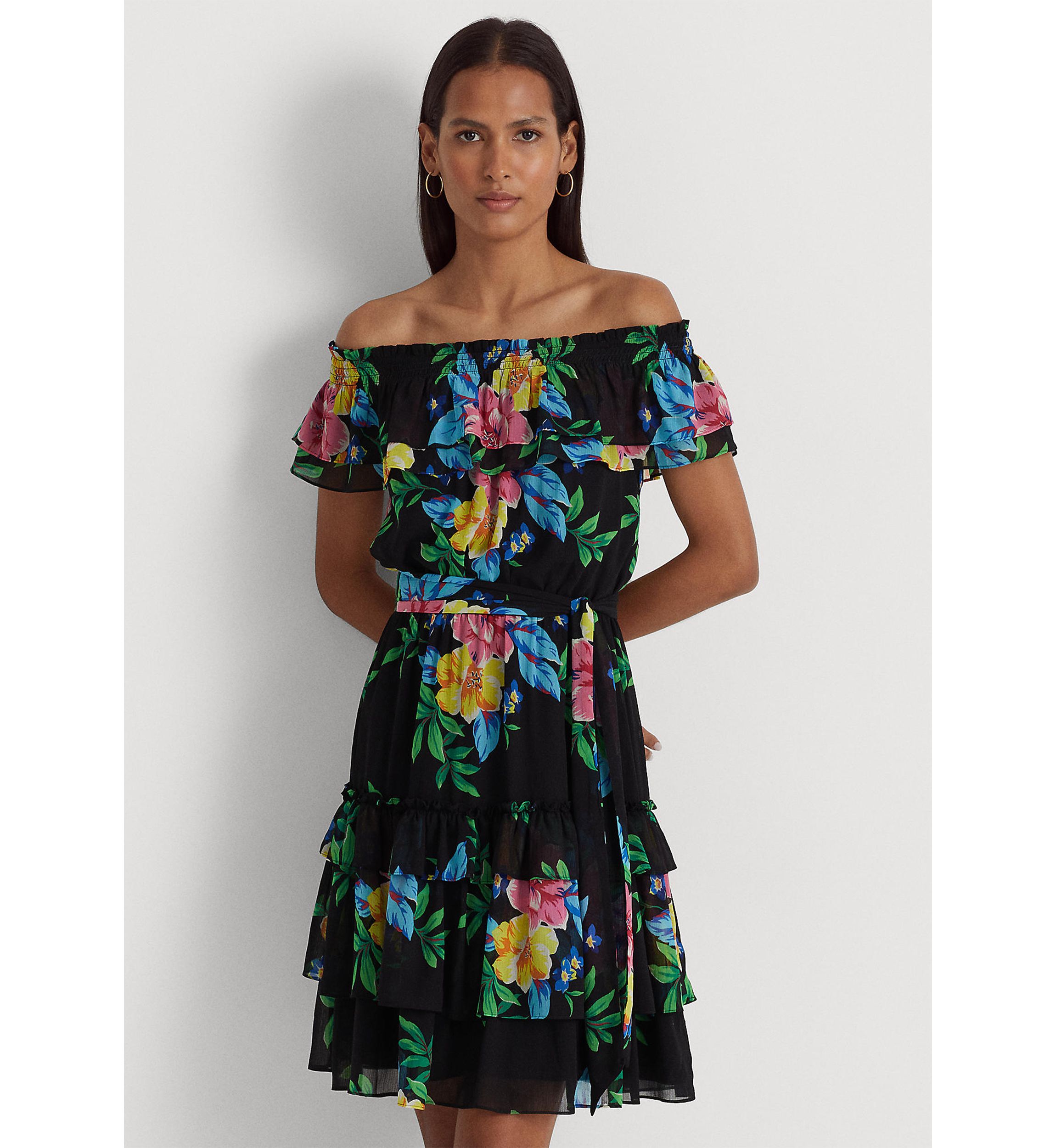 Floral Georgette Off-the-Shoulder Dress