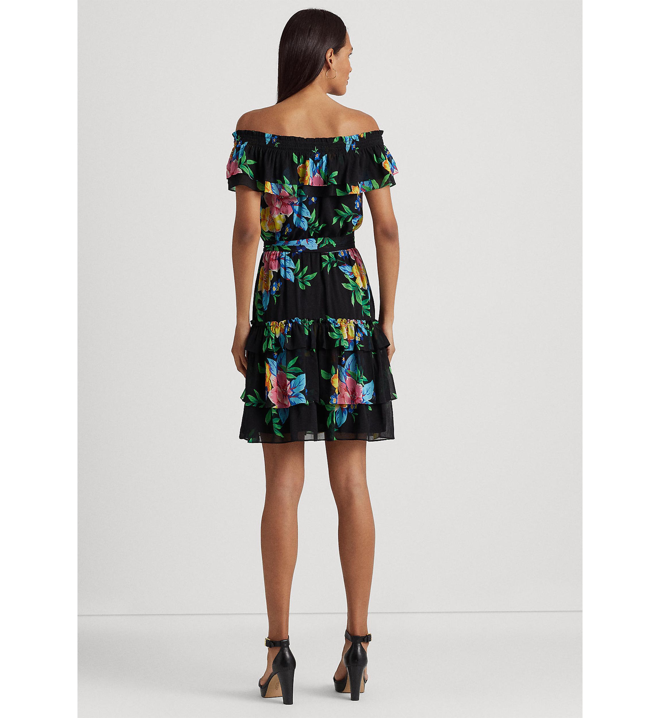 Floral Georgette Off-the-Shoulder Dress