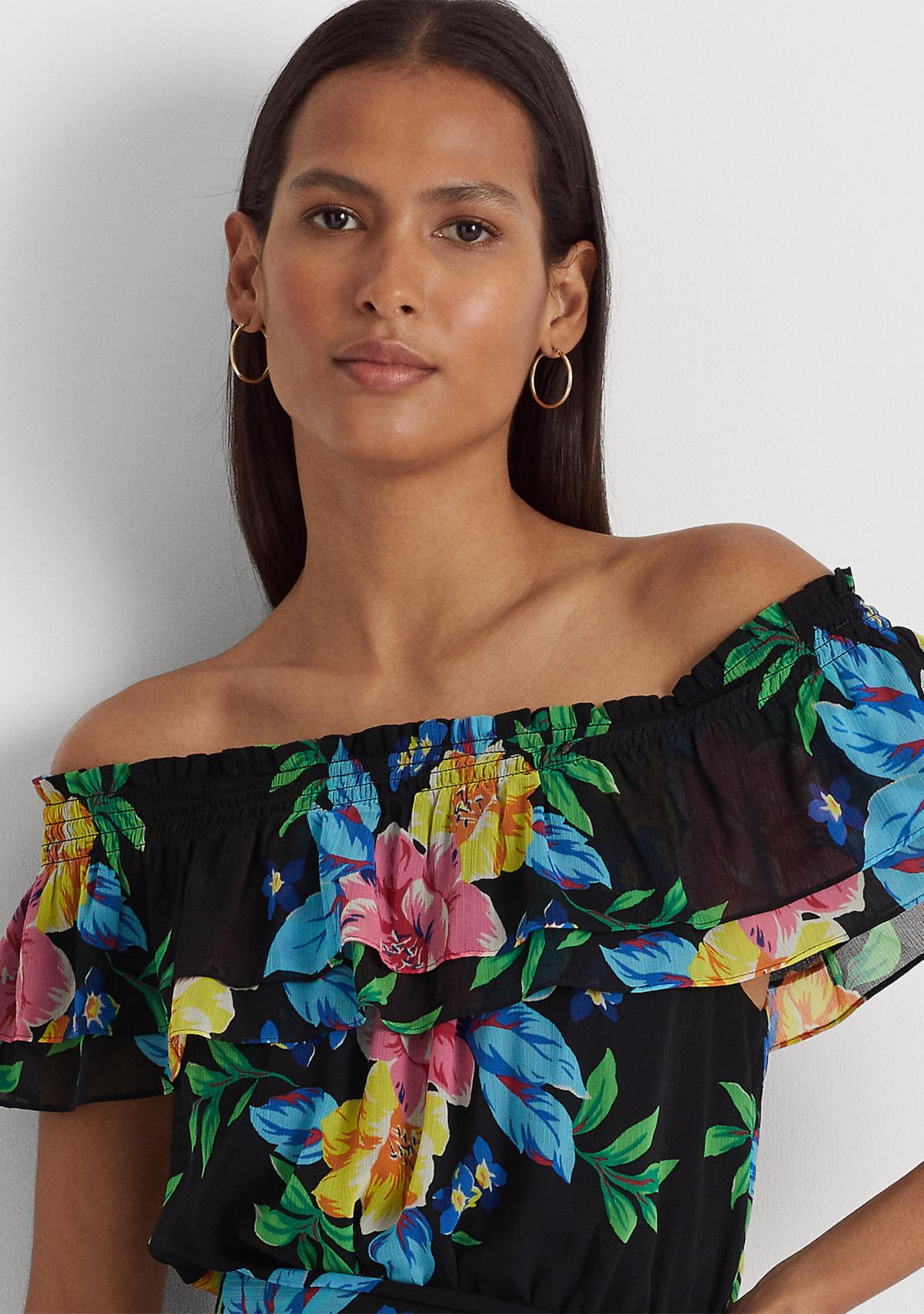 Floral Georgette Off-the-Shoulder Dress