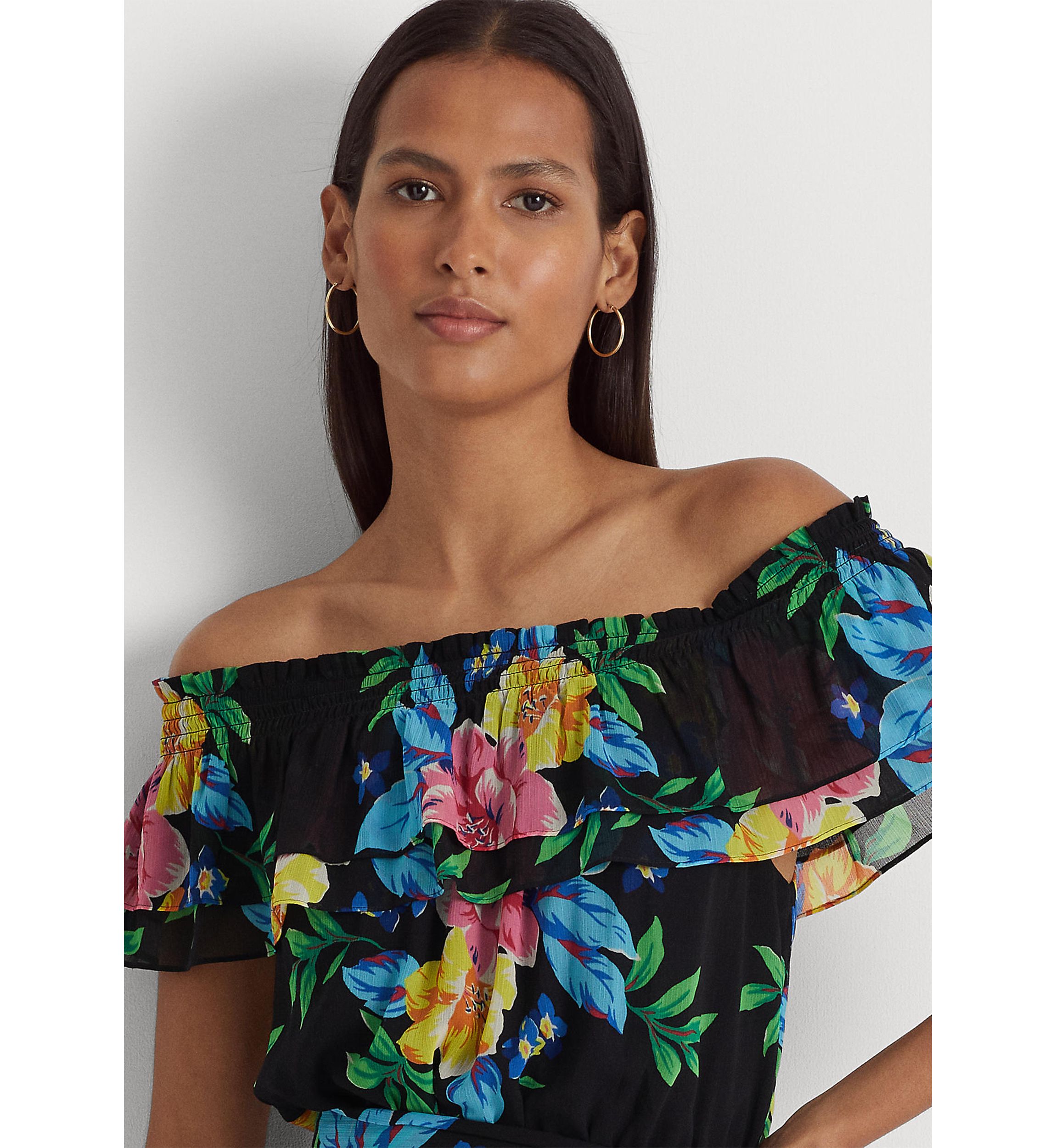 Floral Georgette Off-the-Shoulder Dress