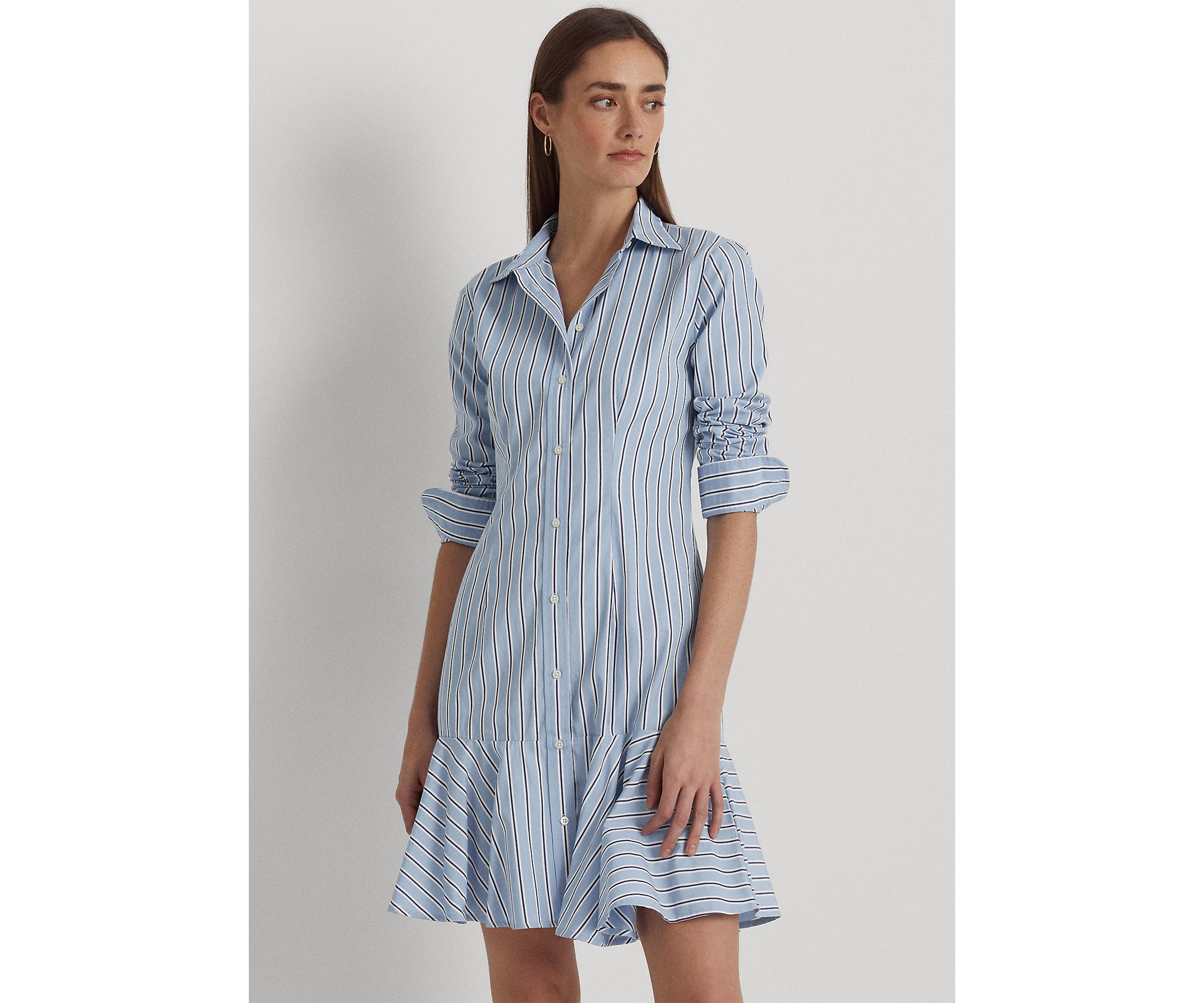 Striped Cotton Broadcloth Shirtdress