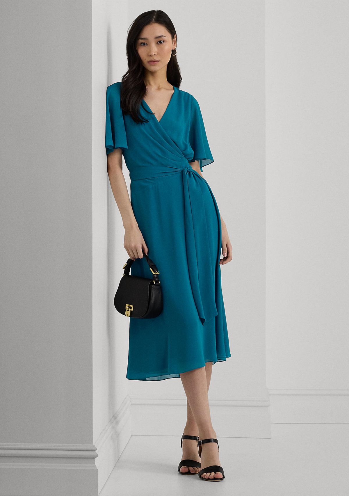 Womens Belted Georgette Dress