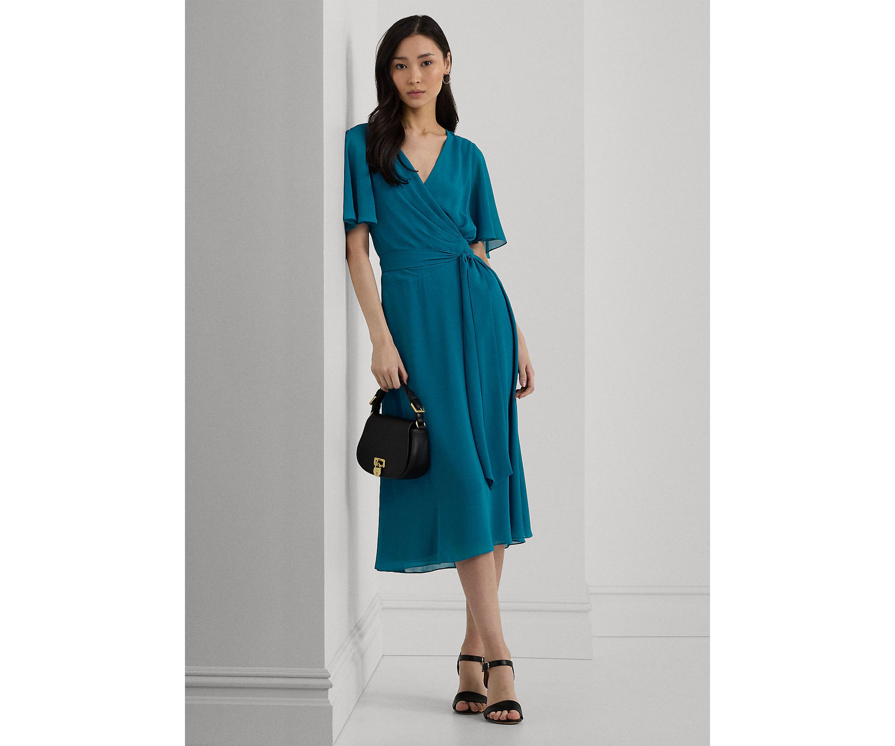 Womens Belted Georgette Dress