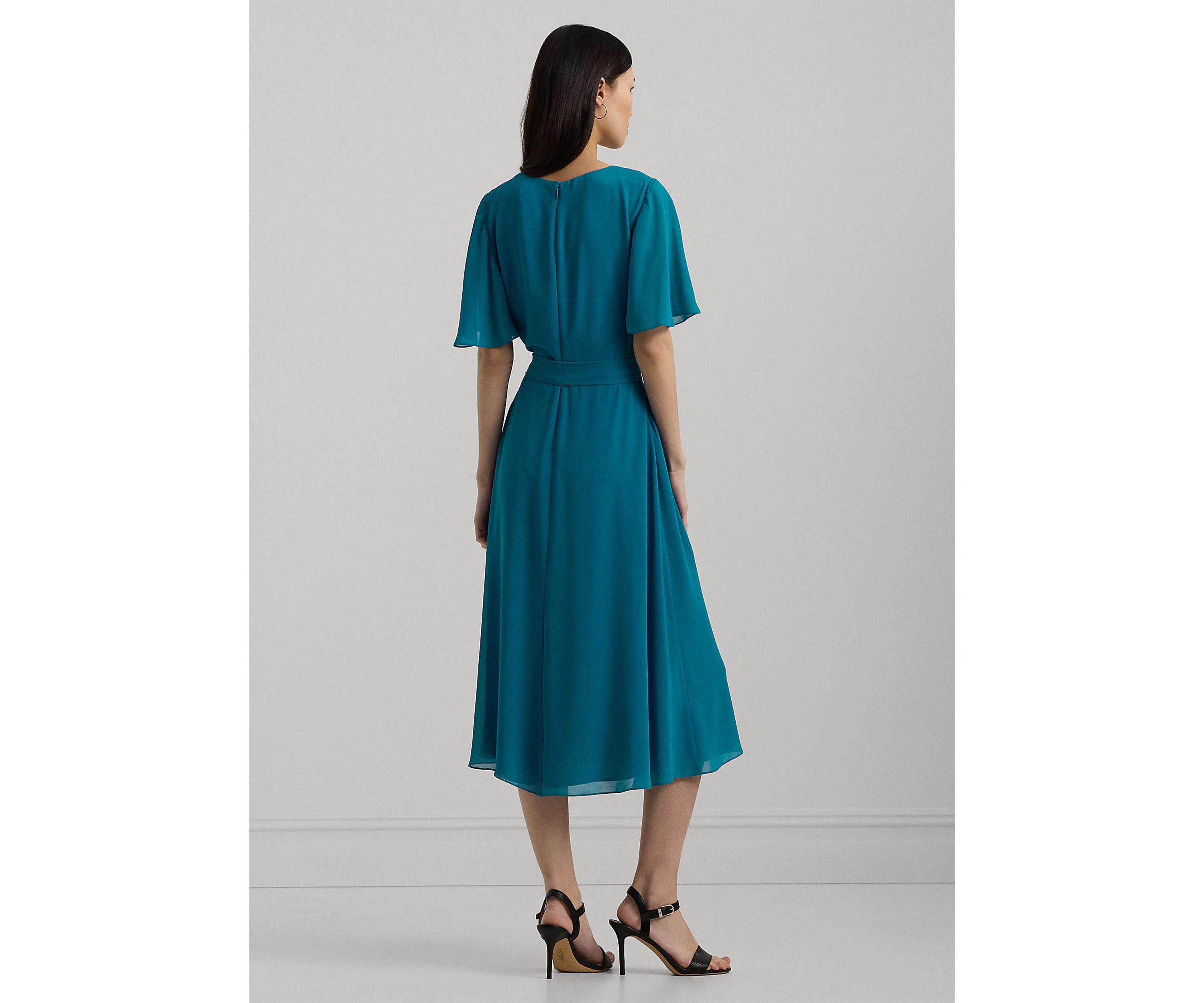 Womens Belted Georgette Dress