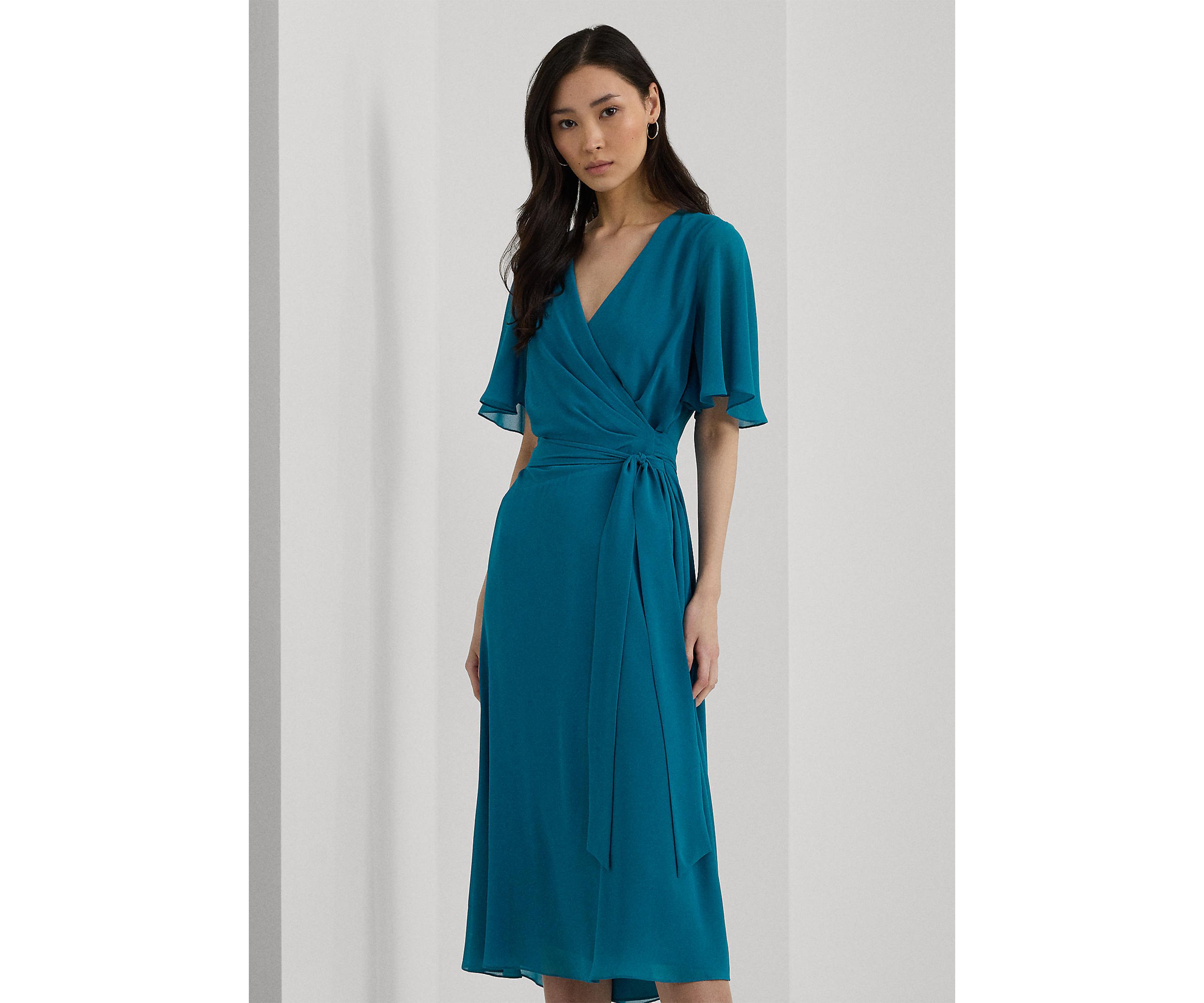 Womens Belted Georgette Dress