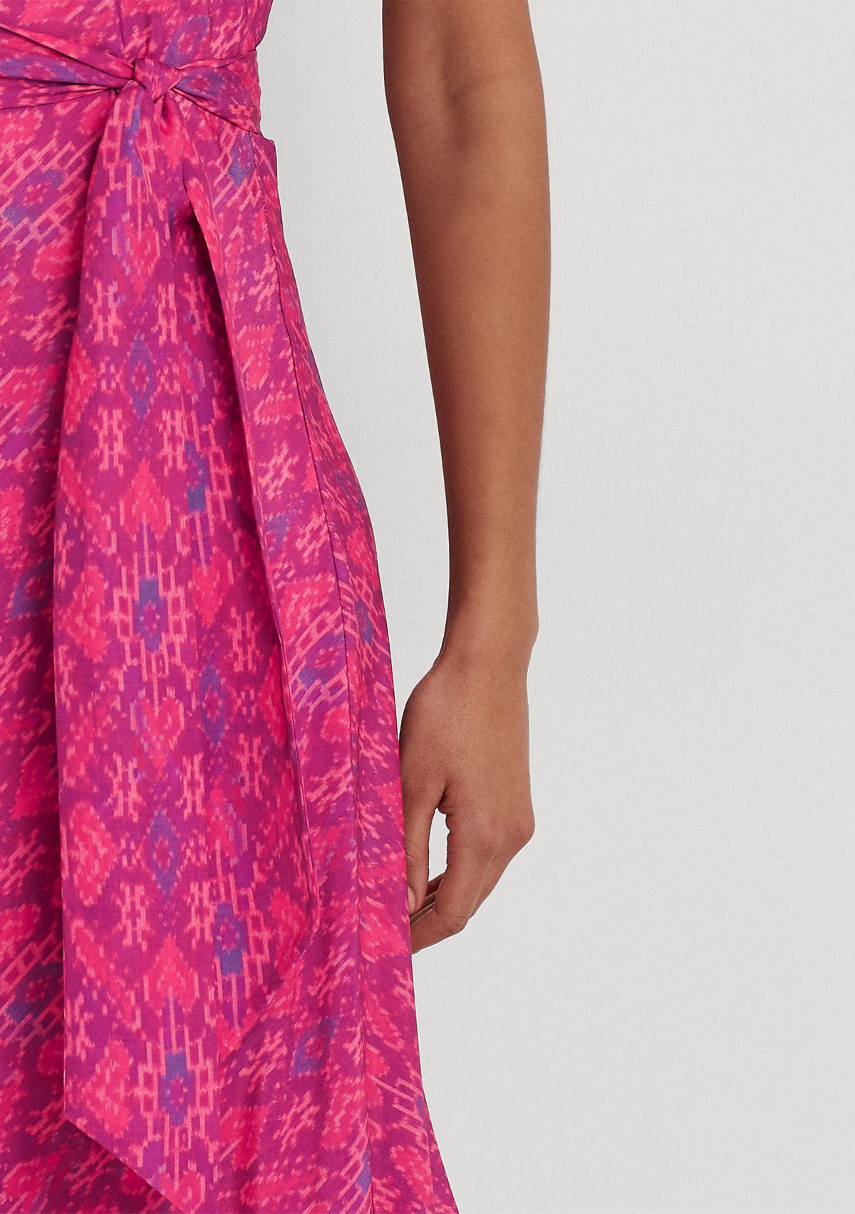 Geo Print Belted Crepe Midi Dress