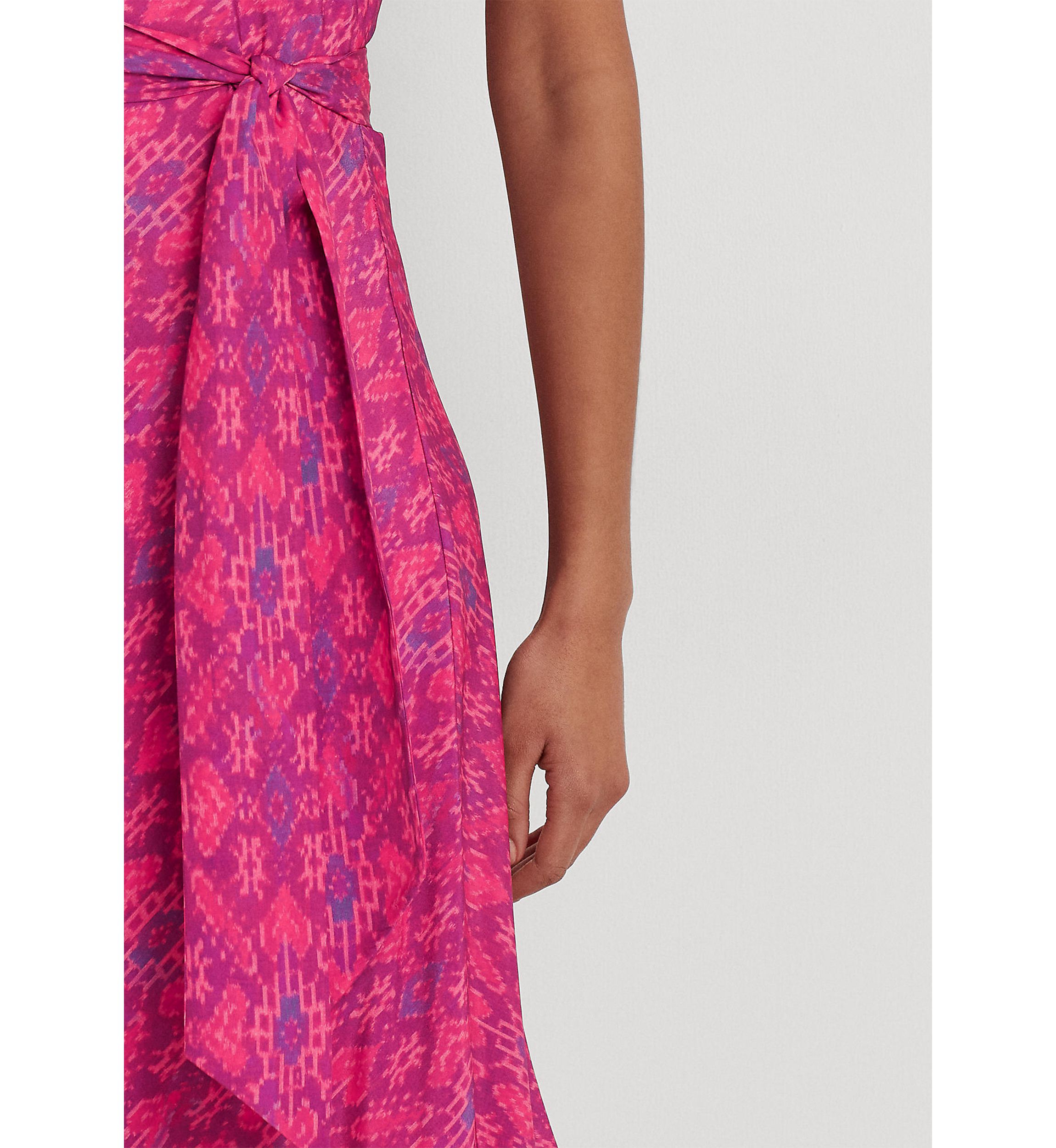 Geo Print Belted Crepe Midi Dress