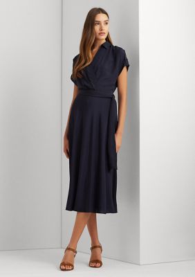 Lauren Ralph Lauren Women's Belted Crepe Dress, Navy Blue, 14
