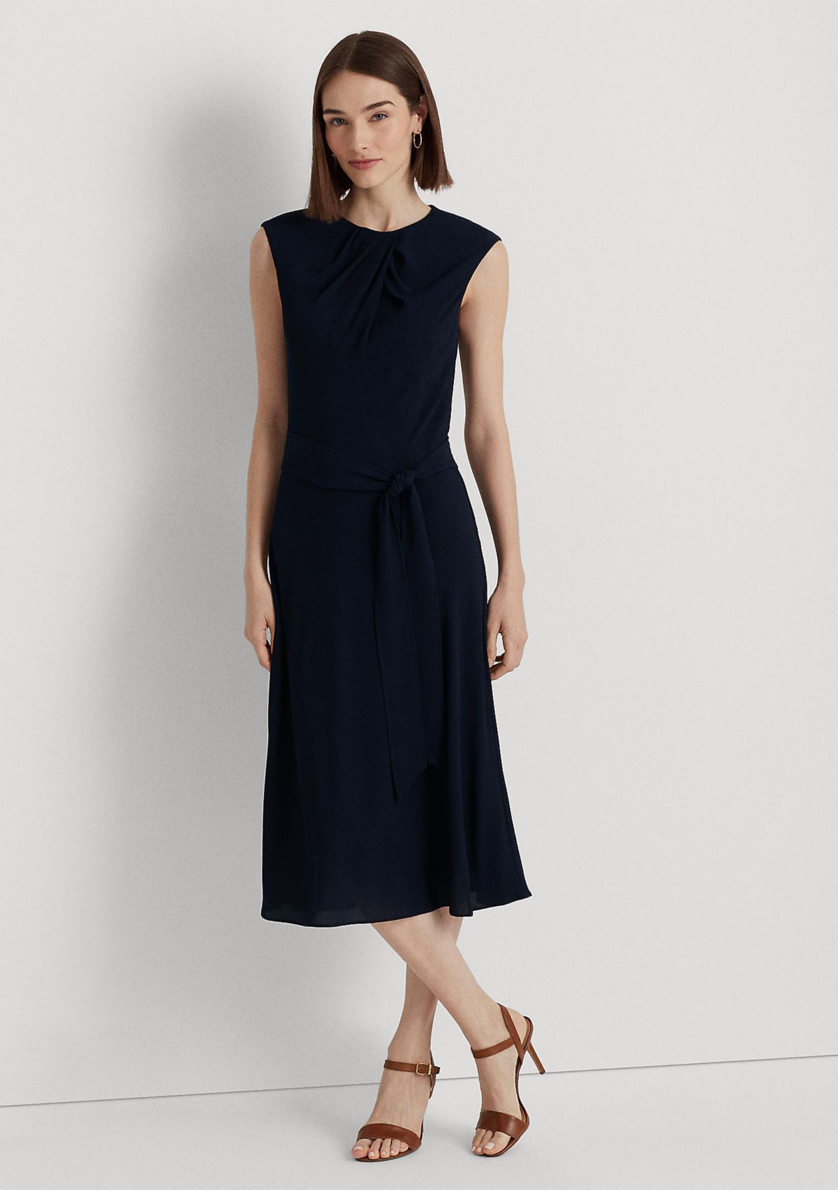 Bubble Crepe Cap-Sleeve Dress