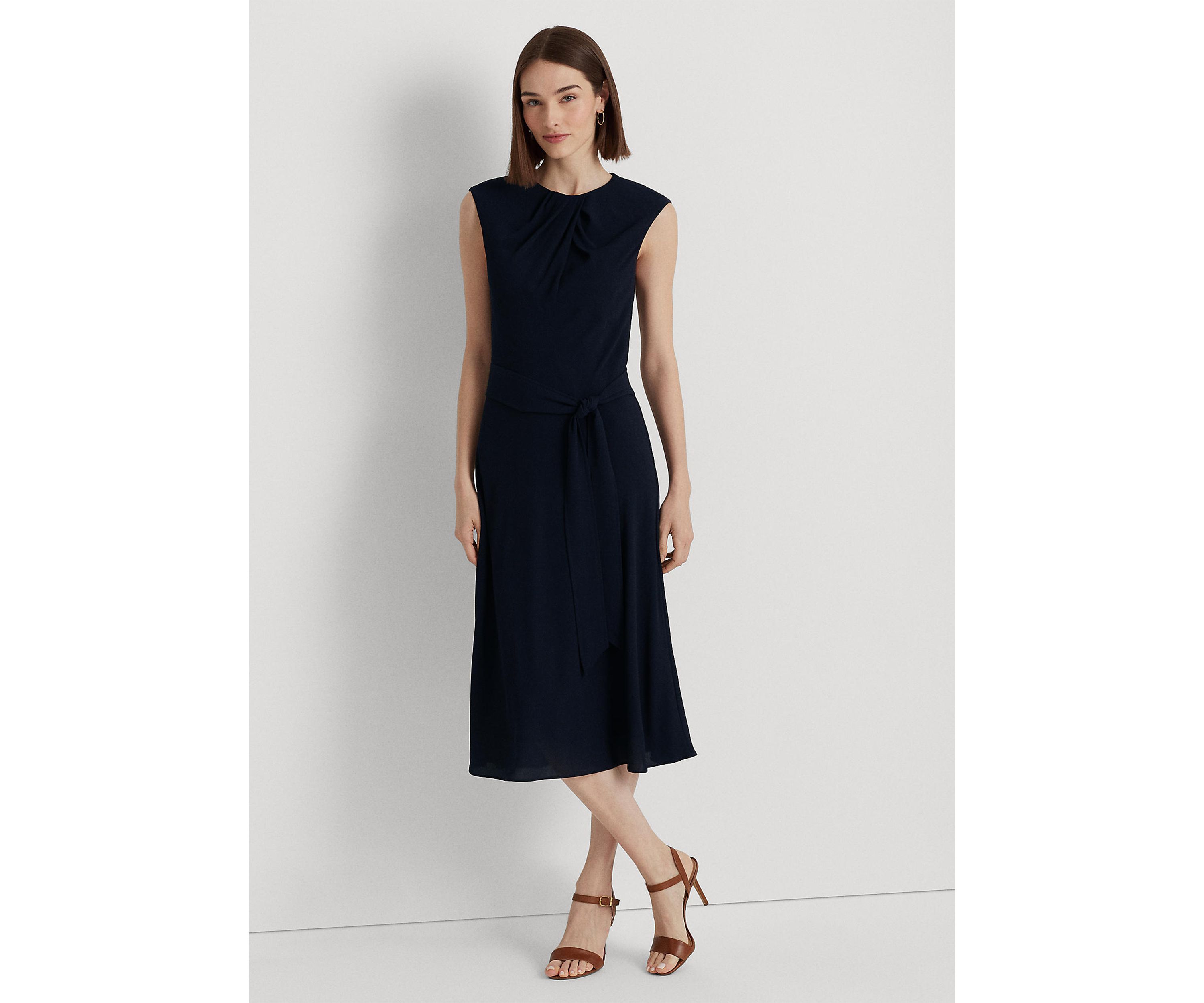 Bubble Crepe Cap-Sleeve Dress